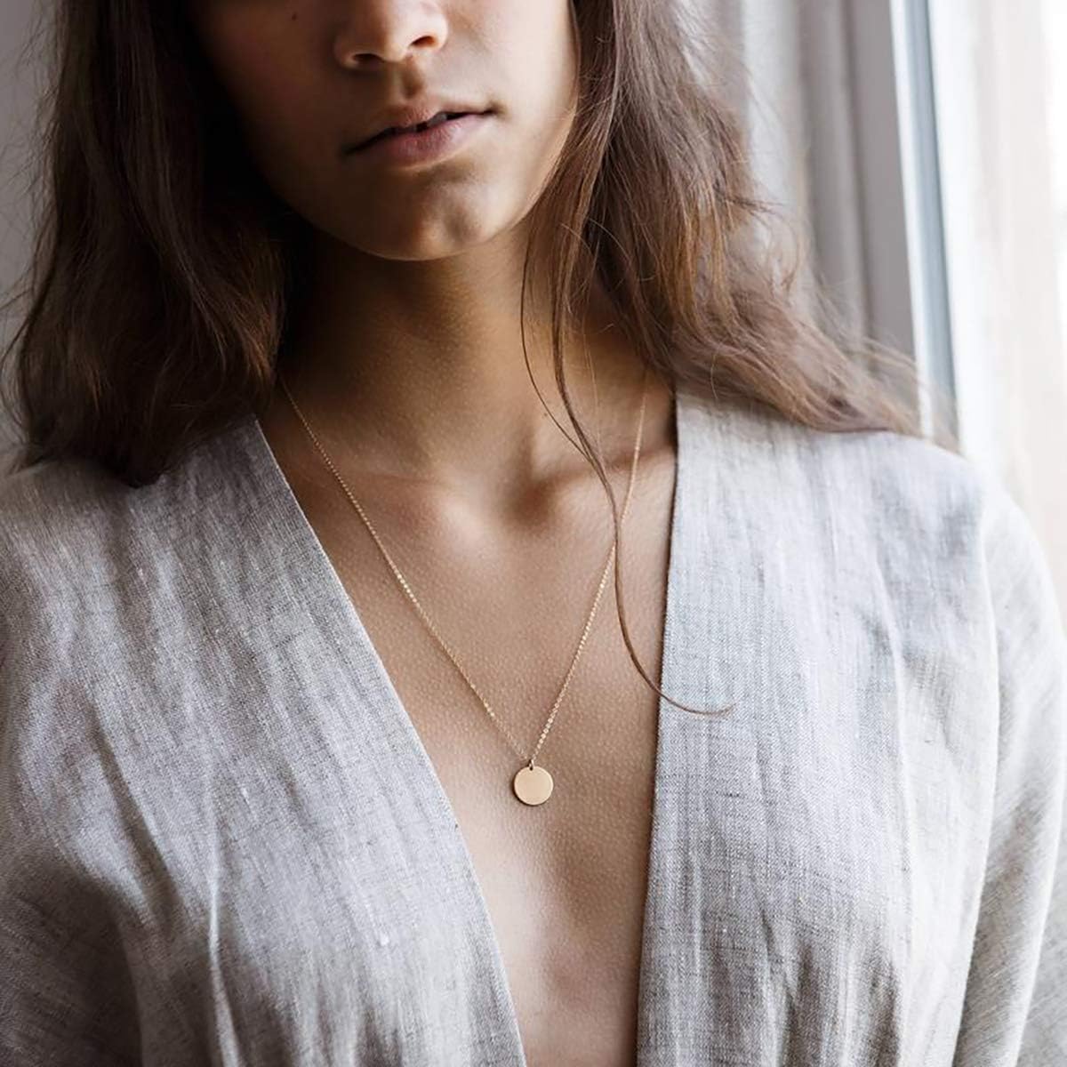 itianxi Dainty Bar Necklace for Women,Gold/Silver Cute Delicate Disc Necklcace,Trendy Elegant Dot Fashion Necklace - Image 4