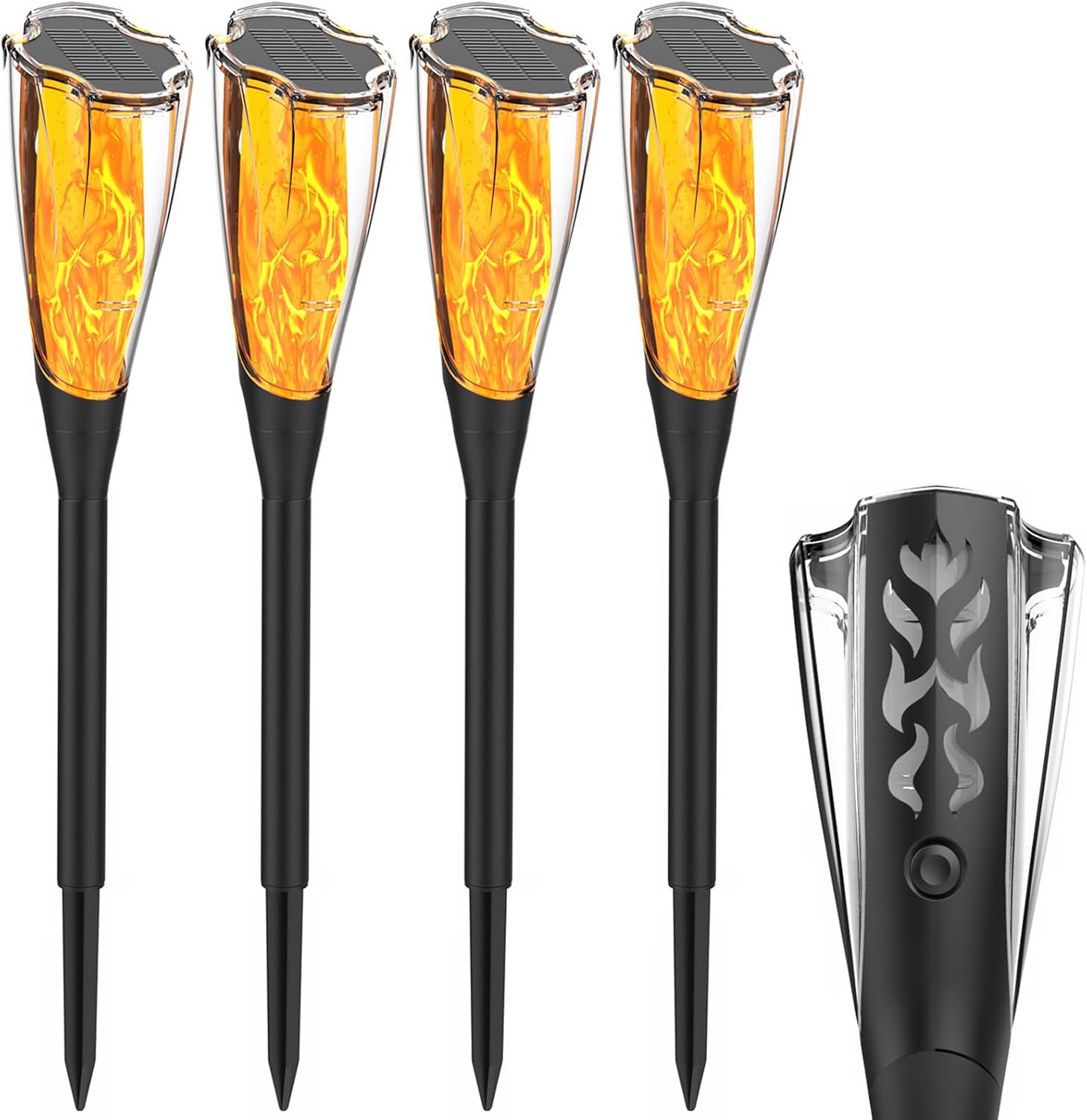 Solar Torch Lights Outdoor, 4 Pack Solar Flickering Flame Light for Garden Decor, Waterproof Solar Powered Outdoor Lights, Flame Torches for Outside Patio Pathway Yard Decorations (Black - 4pcs)