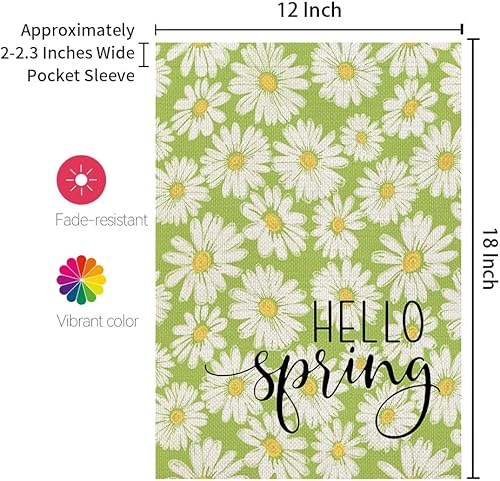 Miniatura 6 de CROWNED BEAUTY Bandera de jardín con texto en inglés Hello Spring de 12 x 18 pulgadas, de doble cara, pequeña de arpillera de temporada, para patio