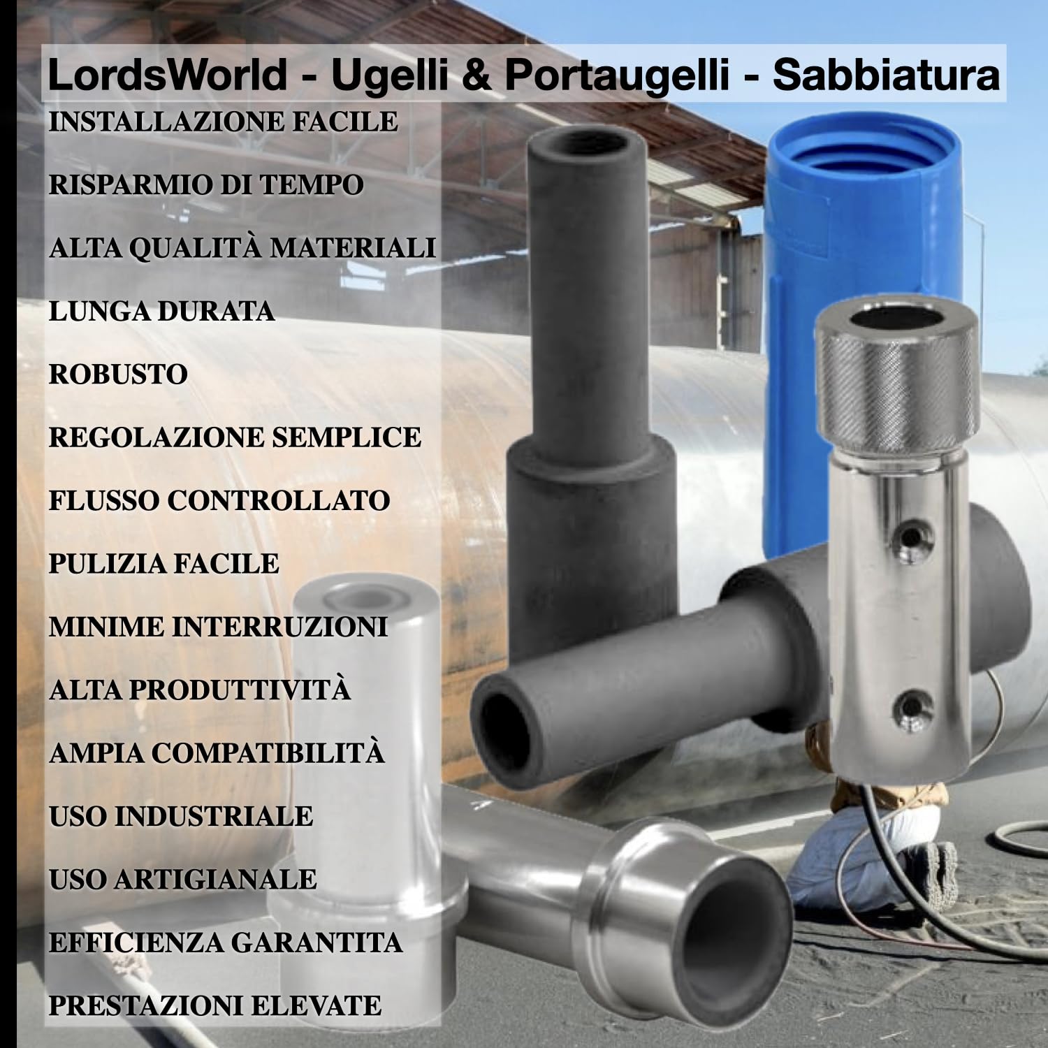 Portaboquillas con Anillo Diámetro 40 mm en Tungsteno para Boquillas a Presión de 70 a 100 mm de Longitud, para Arenadora y Pistola de Aire Comprimido - LordsWorld
