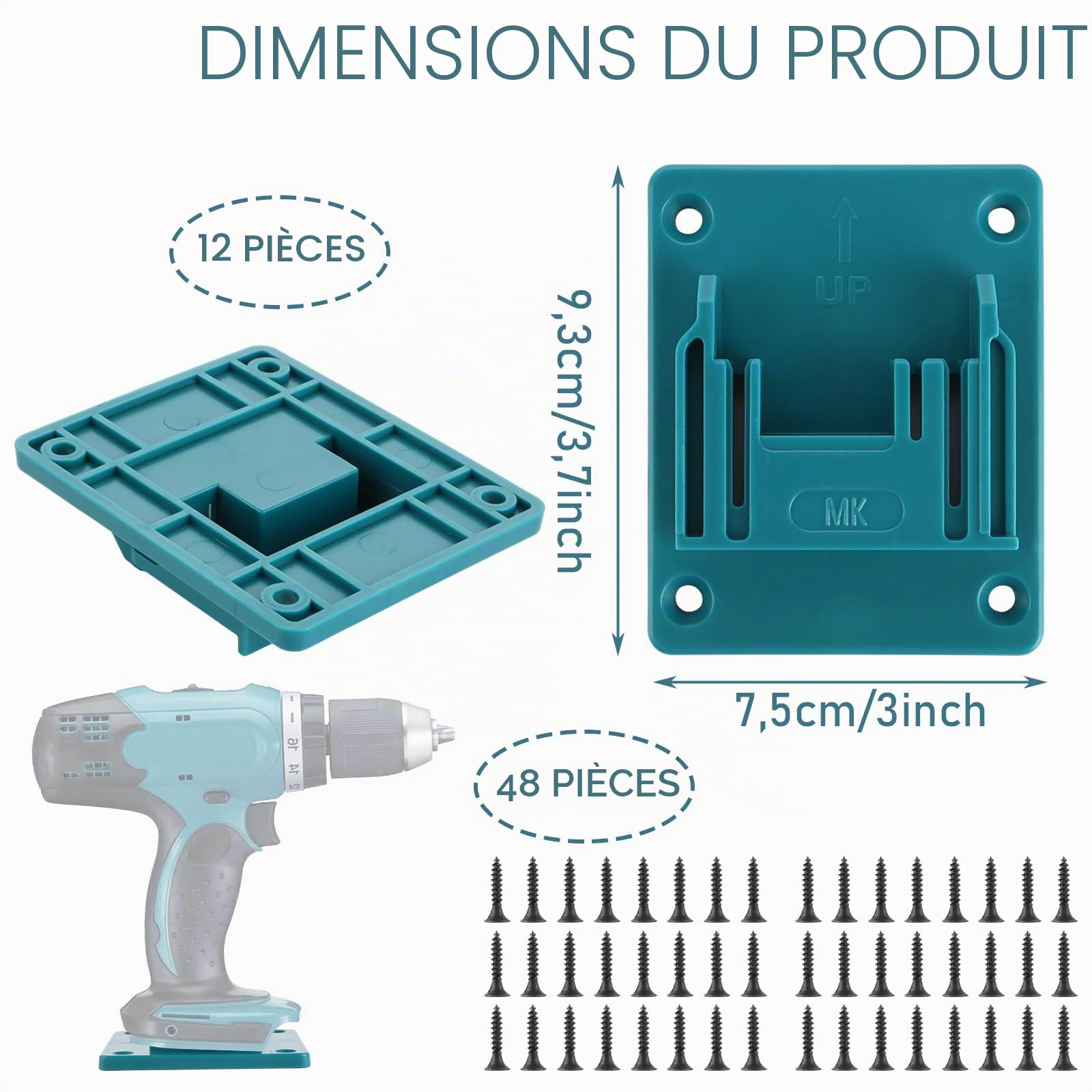 APACALI 12 Pièce Porte Outils Mural pour Makita 18 V, Support de Batterie pour Makita 18 V avec 48 Vis, Support de Machine pour Outils de perçage, bleu, 14,4-18 V