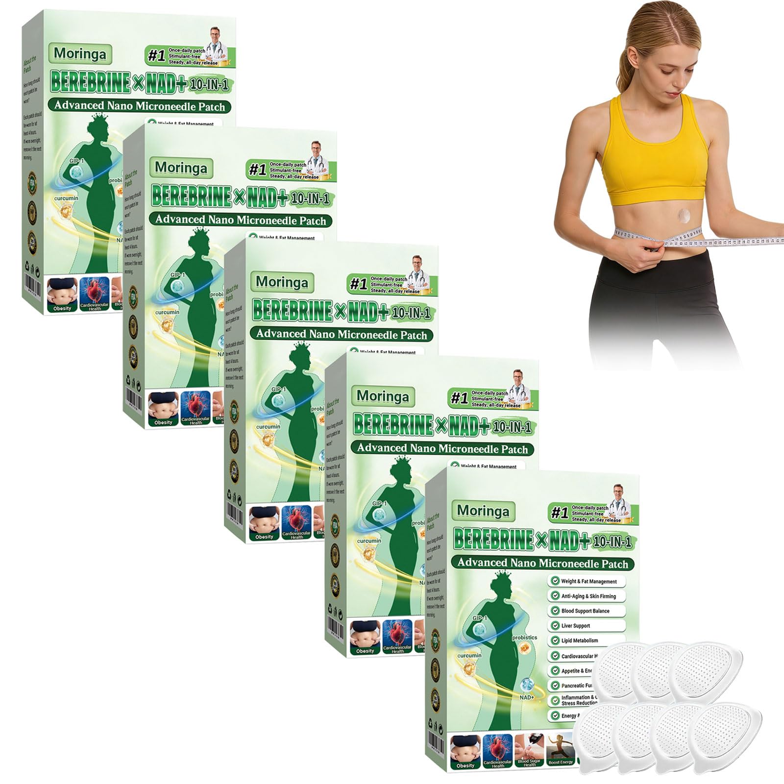 4 Cajas Moringa x Berberine Patch 10 en 1, Parche Avanzado de Nano Microagujas, Ingredientes Naturales, Parche de Metabalance Profesional, Fácil de Aplicar, para Hombres y Mujeres (4 Cajas) — view 12