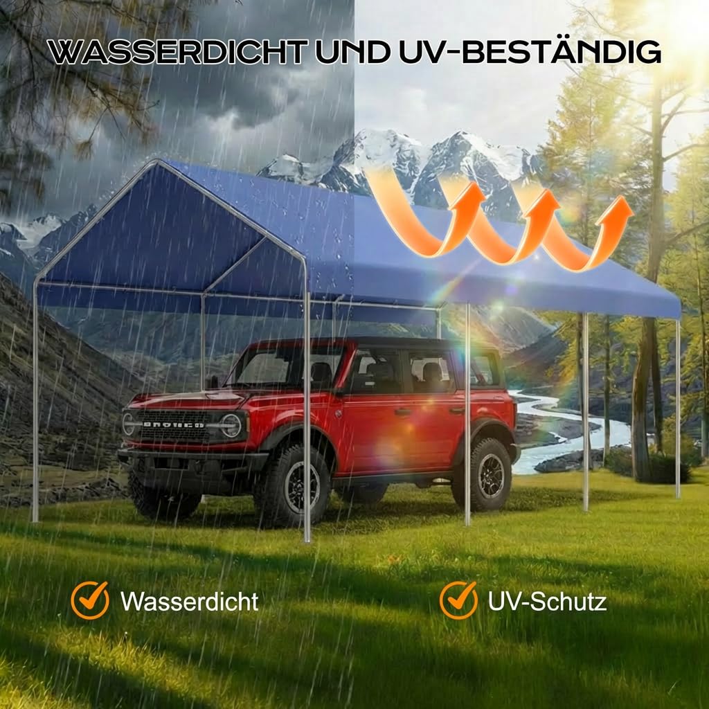 COWVIE 3 x 6 m Carport-Überdachung Ersatzplane, mit 46 Langen Kugelspanngummis, wasserdichte Garage-/Zelt-Überdachungsplane, nur die obere Abdeckung