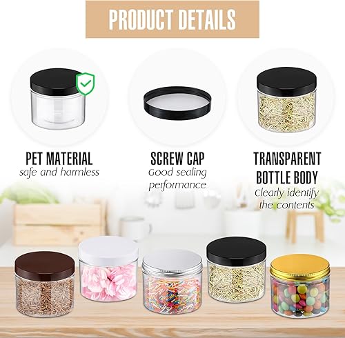 Miniatura 3 de Mifoci 50 tarros de plástico transparente de 10 onzas con tapas roscadas herméticas de boca ancha para almacenamiento de alimentos, tarros