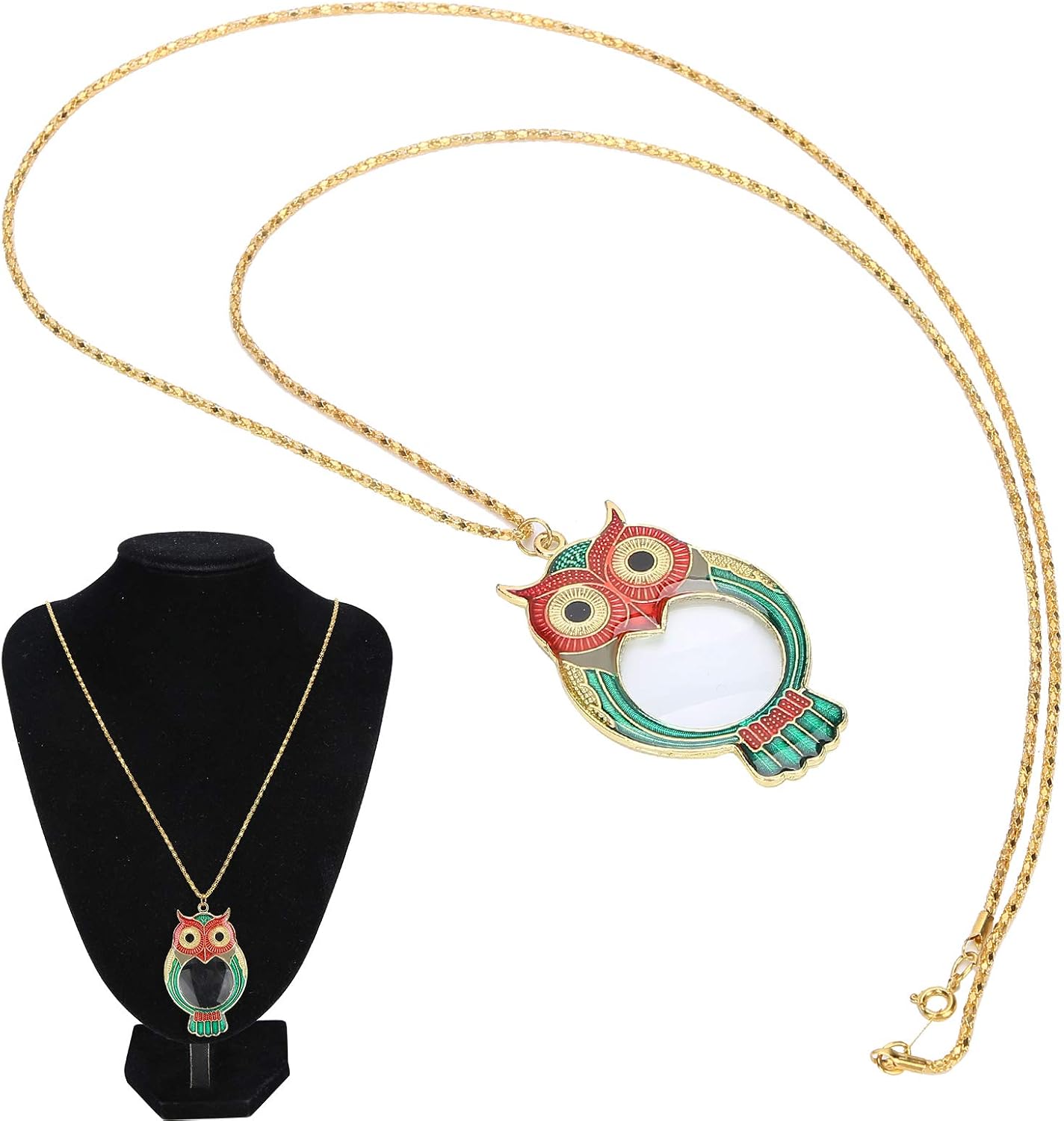 ANKROYU Women 10X Magnifier Cute Owl Pattern Necklace Magnifying Glass