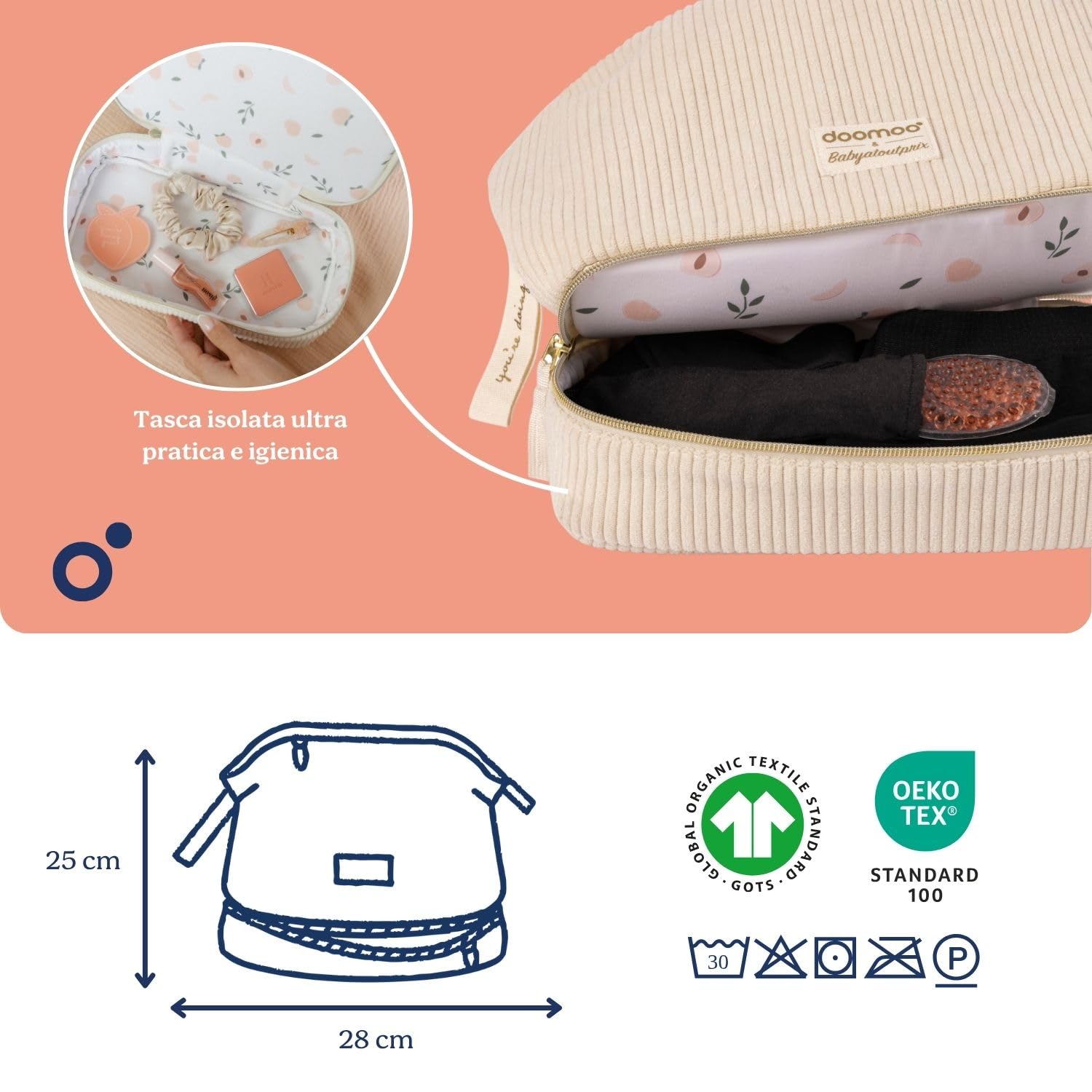 doomoo Mommy Vanity Postpartum Care Set da 8 pezzi con doccia per i glutei, lozione per il lavaggio intimo, fasce rinfrescanti e biancheria intima puerperale, grande beauty case con accessori