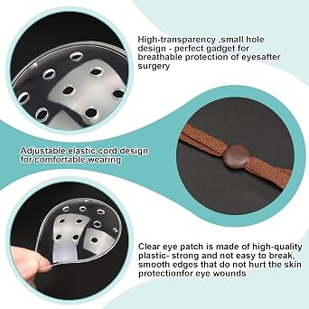2pcs Clear Eye Shield After Cataract Surgery, Breathable Eye cover for Sleeping after Surgery, Elastic Band Transparent Eye Patch for Eye Protector (Black+Coffe)