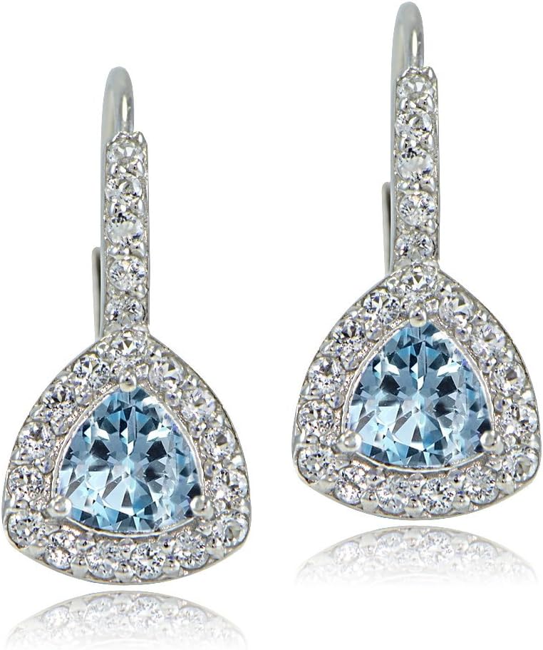 Sterling Silver Gemstone & White Topaz Trillion-Cut Leverback Earrings - Image 2