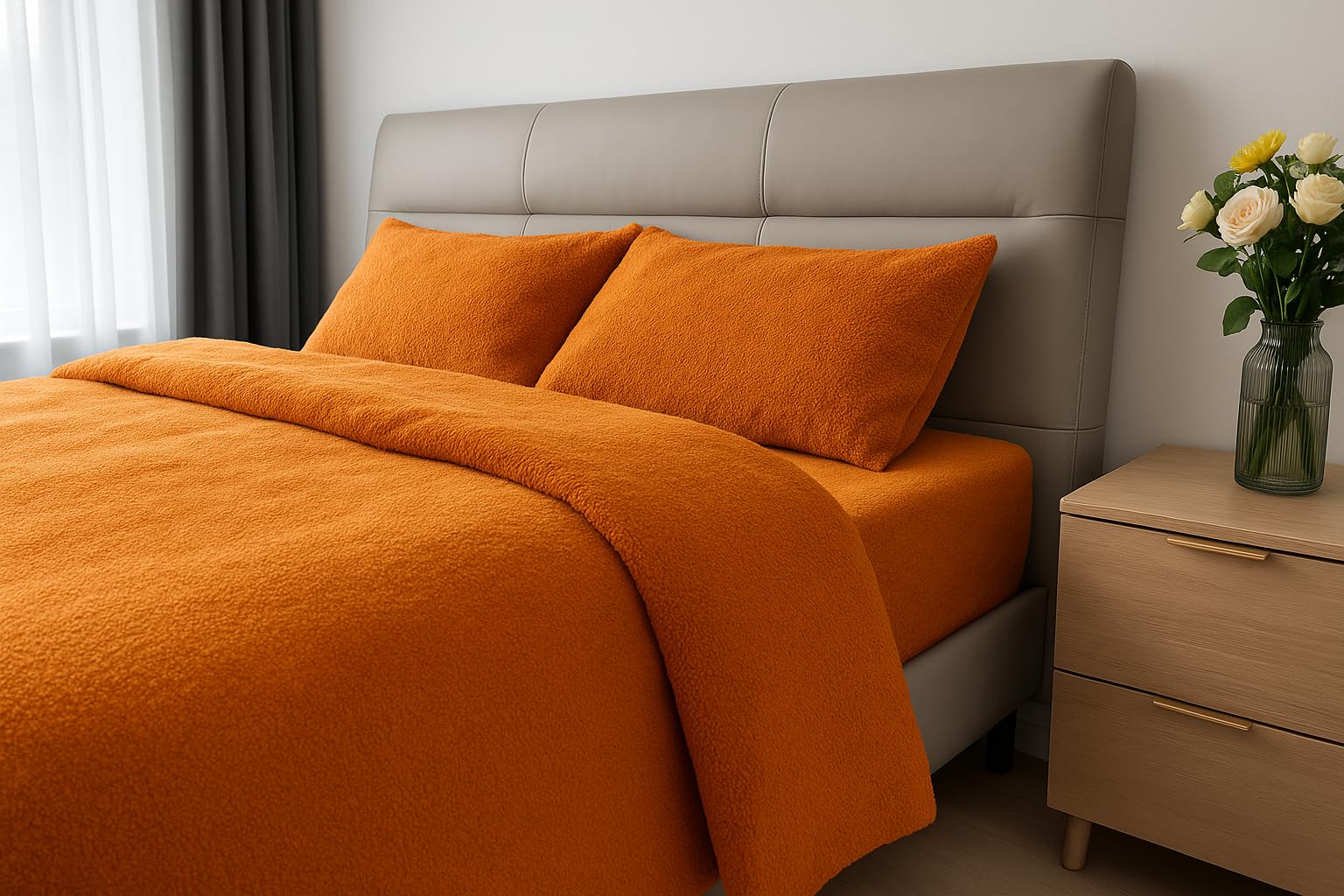 John Aird Teddy Fleece Duvet Cover Quilt Bedding Set With Pillow Cases (Orange, Double) โ image 1