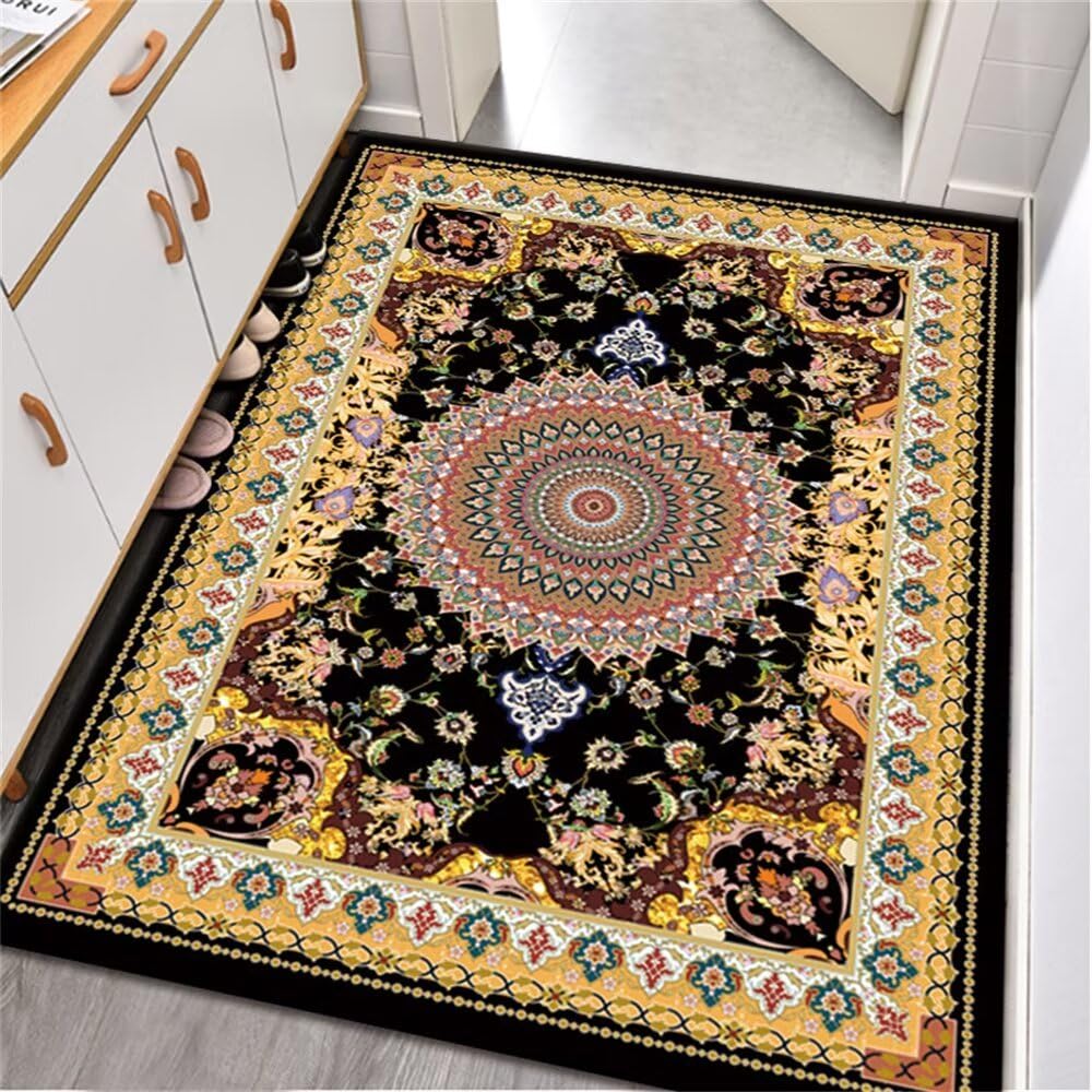 Tapis de couloir 70x140cm et tapis de jeux bébé lavable flore rouge et jaune