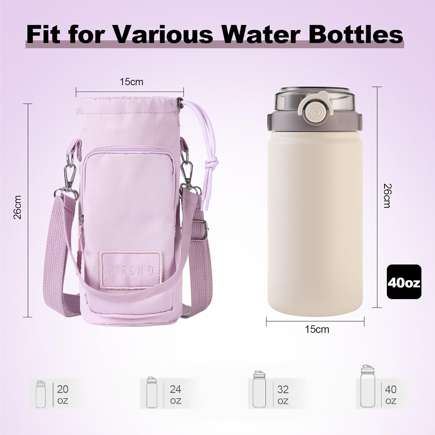 CaseBot Draagtas voor waterflessen met schouderriem, 32 stuks 40 oz geïsoleerde waterfleshouder, waterfles hoes met telefoonvak voor wandelen