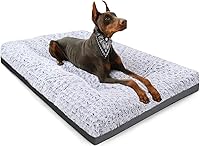 POCBLUE Deluxe Washable Dog Bed for Large Dogs - 35x23 Inch Fluffy Crate Mat, Anti-Slip Kennel Pad for Dogs Up to 65 lbs, Grey
