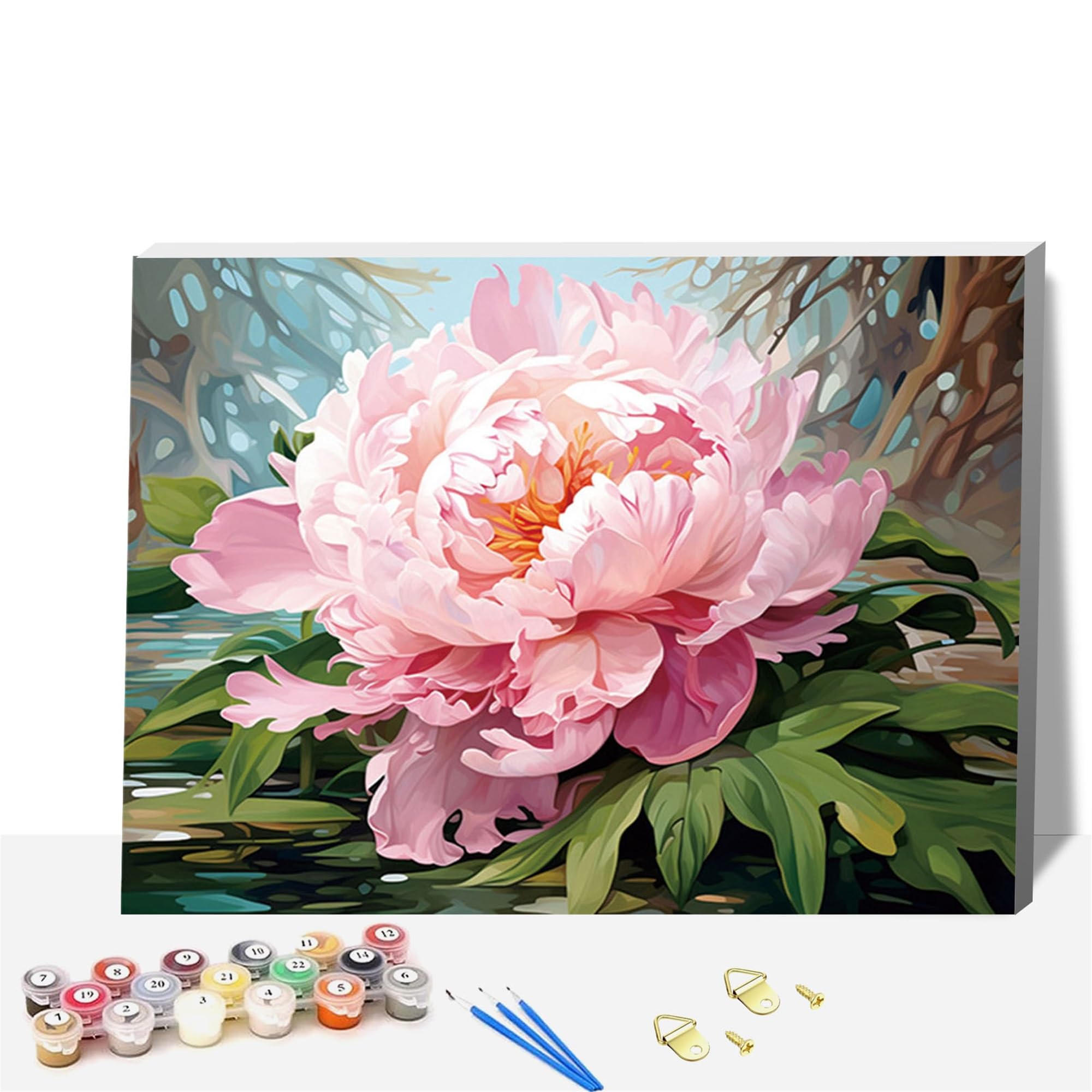 Formeyart Adults Paint by Number Kits,Framed Painting by Numbers Kits on Canvas,Color by Numbers Adult Watercolor Gifts for Friends Wall Decor (Peony)