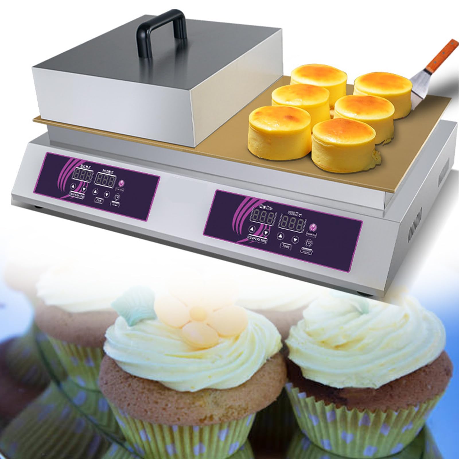 JozyJul Souffle Machine | Japanese Souffle Pancake Maker | Dorayaki Machine with Copper | Commercial Electric Griddle |Pancake Maker Souffle Maker 2heads