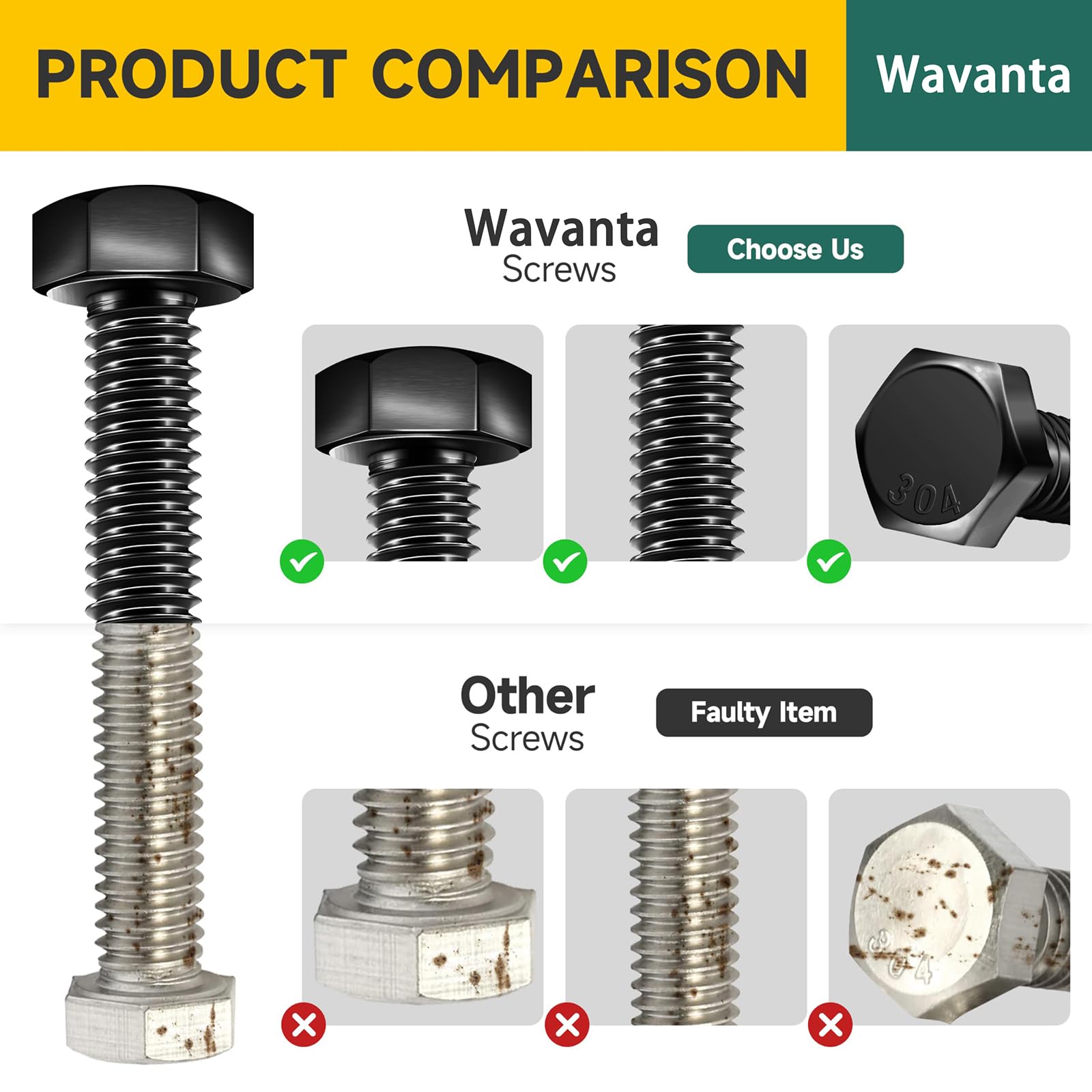 10Pcs M6 x 30mm Hex Head Bolt Screws, Black Oxide 304 Stainless Steel Nuts and Bolts, Flat & Lock Washers - Image 4