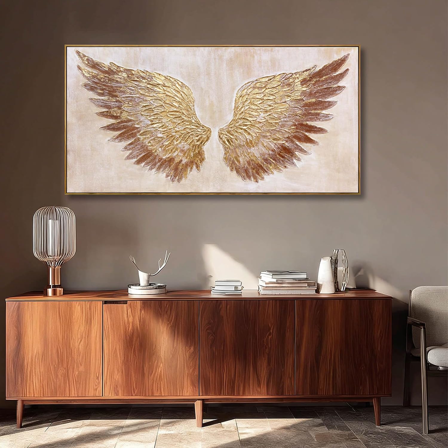 VAYIMDH Abstract Gold Bird Wall Art for Living Room Office Orange Painting Prints Modern Canvas Artwork for Bedroom Wall Decor 24"x48"