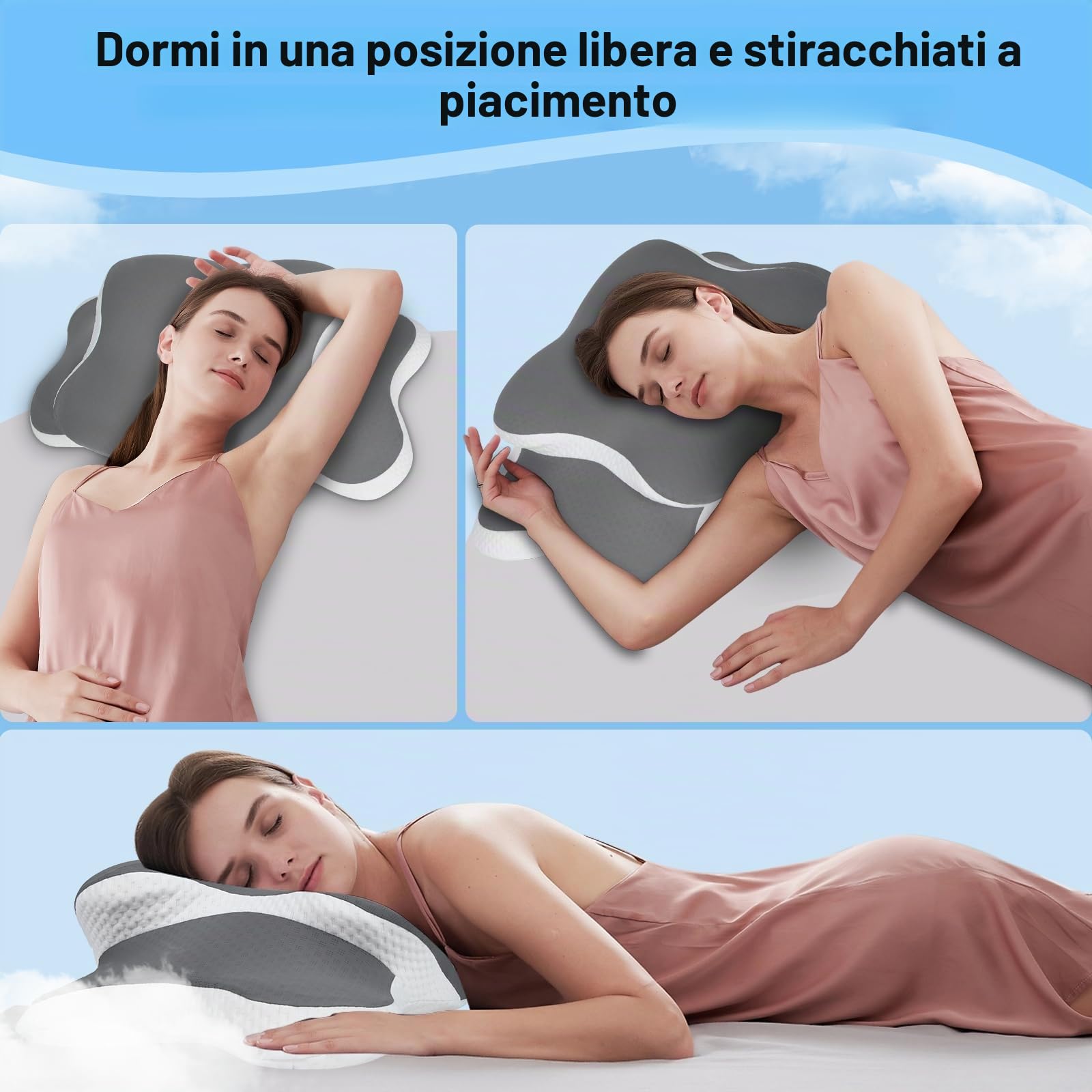 Cuscino Memory Foam, Cuscino Cervicale Ergonomico Supporto per Collo, Cuscinos Ortopedico per Il Collo in Memory Foam con Rimbalzo Automatico per Chi Dorme Di Lato, Di Schiena e Di Pancia