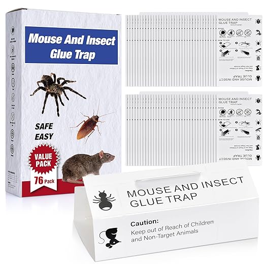 Mouse & Bugs Roach Insect Traps Indoor for Home, 76 Pack Glue Traps for Mice Ant Snake Rats Rodents, Sticky Pest Control Adhesive Tray for Catching, Sesame Oil Scent Non Toxic Pre-Baited Glue Boards