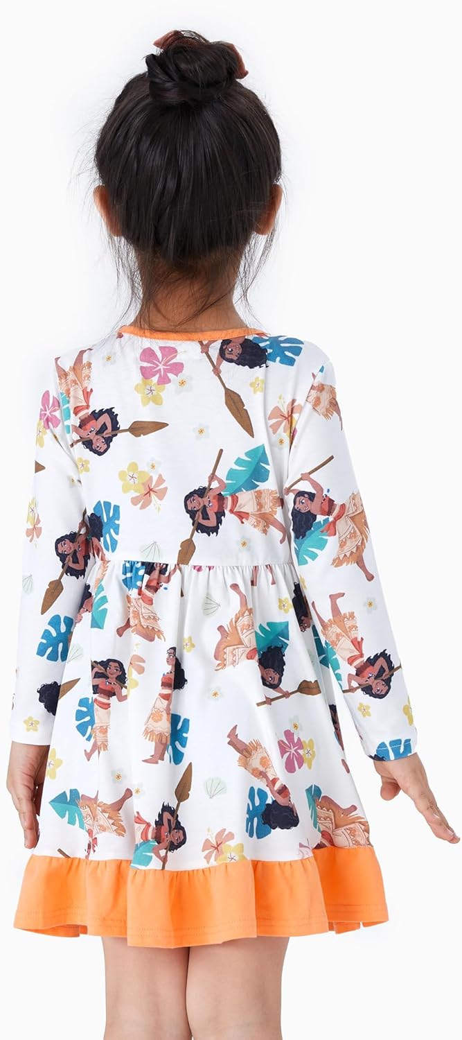 Disney Princess Frozen Elsa Minnie Stitch Floral Toddler Girl Dress A Line Long Sleeve Kids Casual Fall Clothes 2-6 Years - Image 4