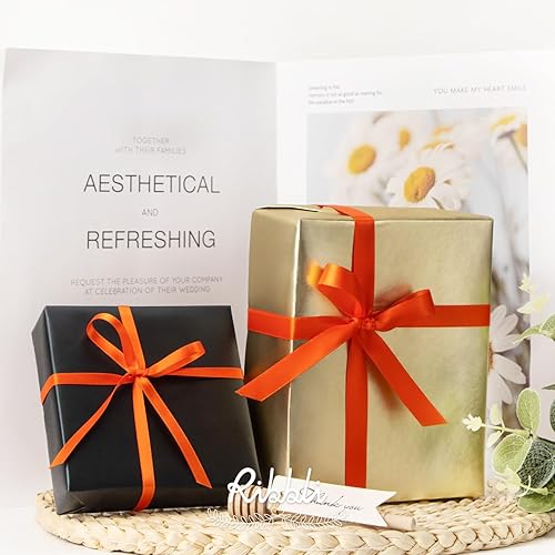 Miniatura 63 de Ribbli - Cinta de satén roja de doble cara, 1 pulgada x 25 yardas, uso para ramo de lazos, envoltura de regalo de Navidad, arreglo floral Rojo