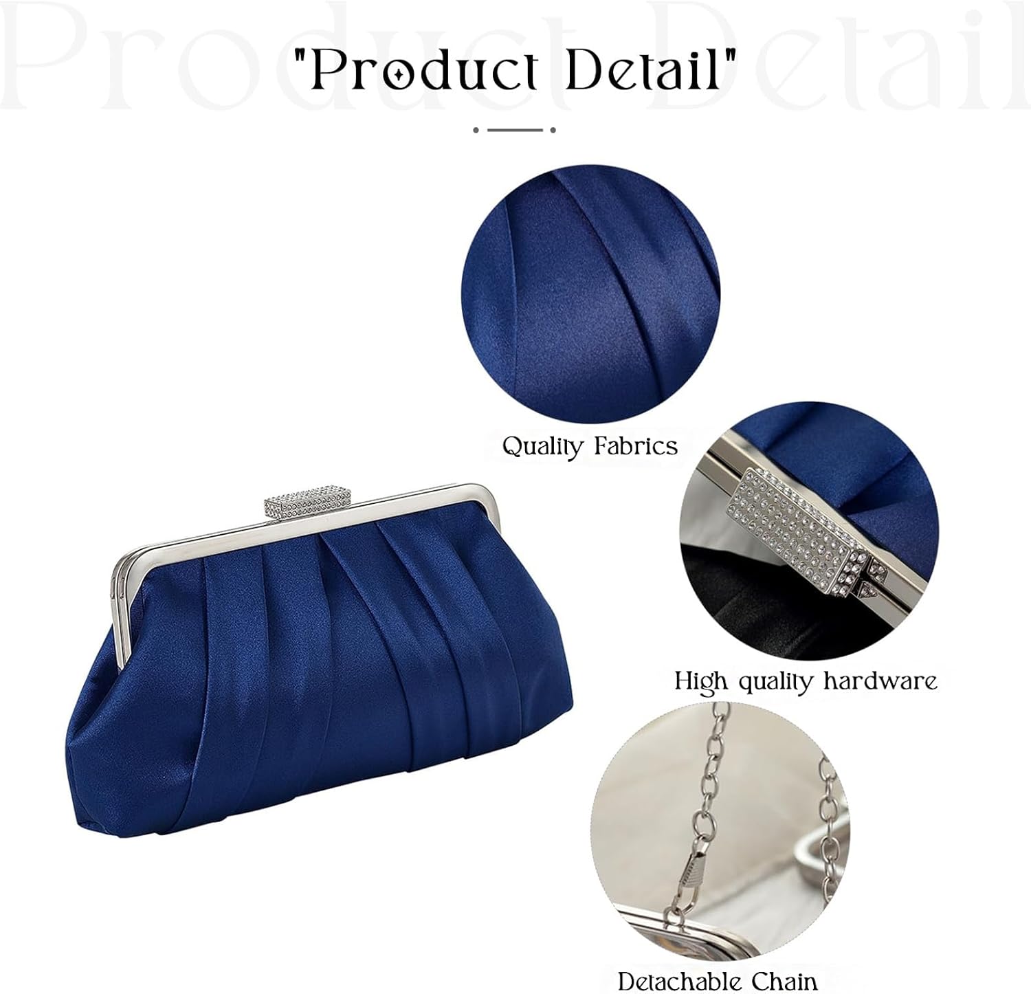 Women Elegant Pleated Clutch Bag Ruched Purse with Metal Chain, Dressy Crossbody Shoulder Bag for Weddings, Galas - Image 5