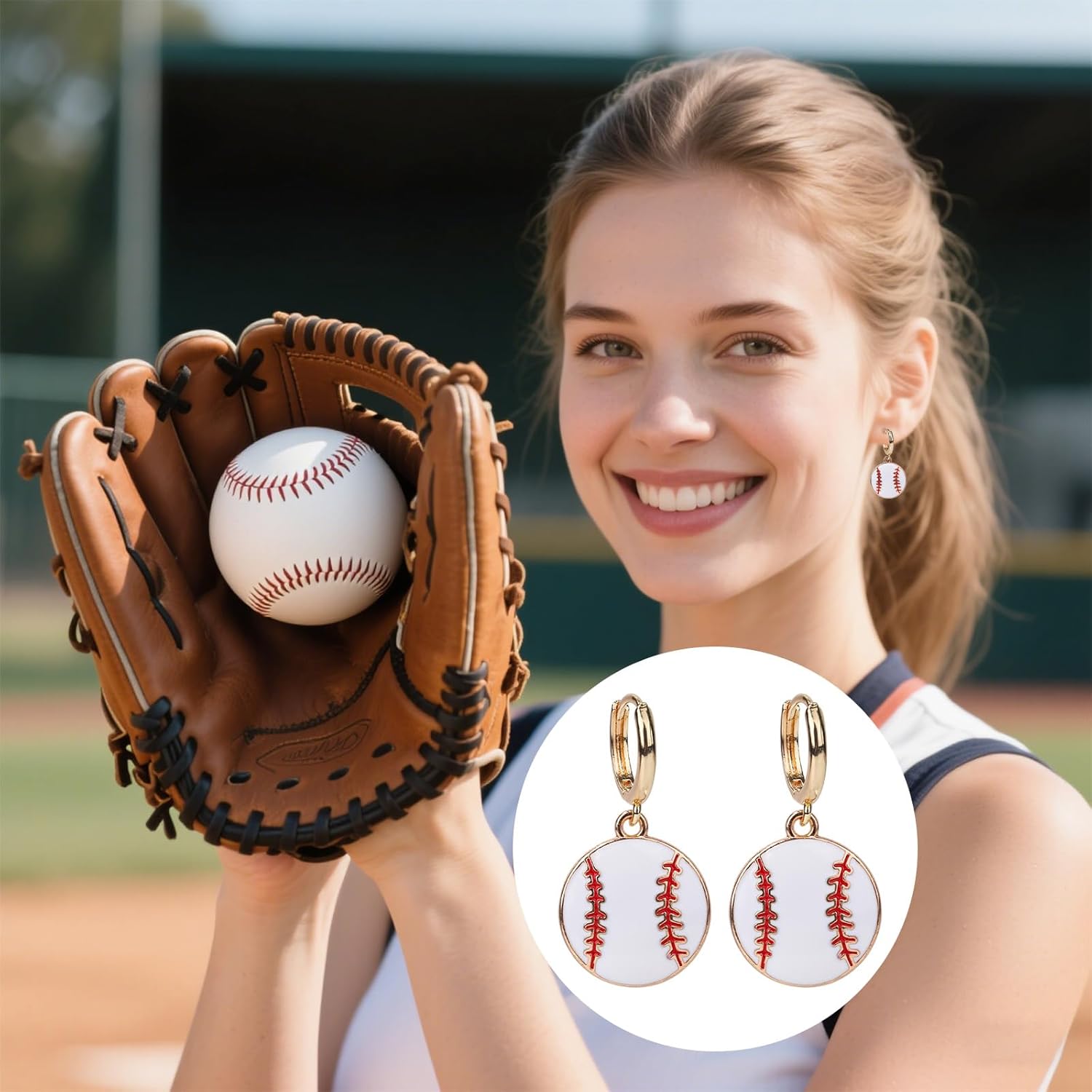 Baseball Dangle Earrings, Stylish Baseball Shape Loop Earrings Sport Ball Earring Dangling Astros Accessories Sport Player Jewelry Gifts Delicate Dangle Earring for Women Mom