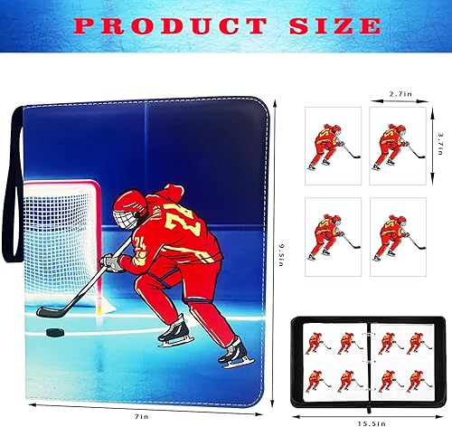 Miniatura 9 de Carpeta de tarjetas de hockey con 900 bolsillos, para coleccionistas de tarjetas, 9 bolsillos con 50 fundas extraíbles para tarjetas de hockey y