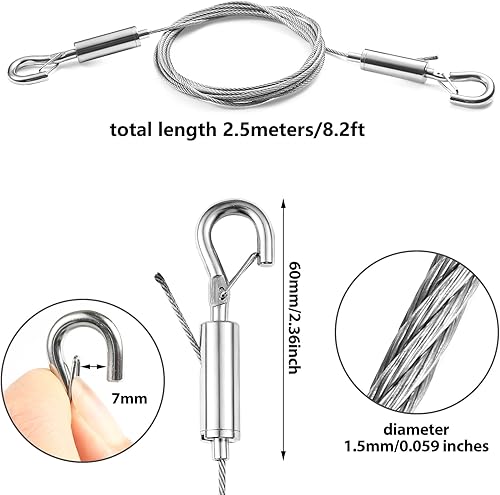 Miniatura 8 de Alambre ajustable para colgar cuadros, 2 unidades, kit de marco de espejo de 6.6 ft x 0.059 in, cuerda de alambre de acero inoxidable resistente