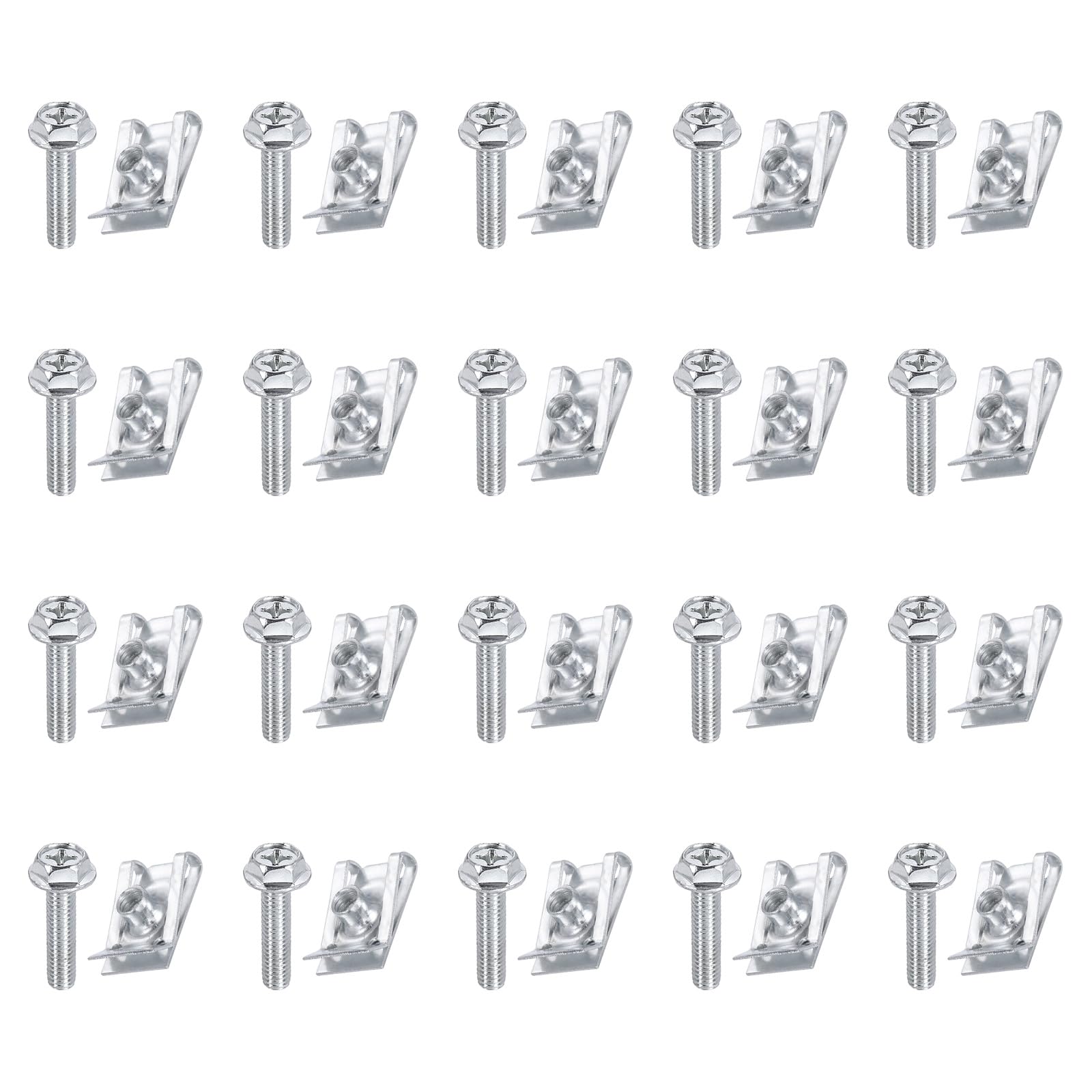 PATIKIL U-Style Clip-On Nut, 20 Pcs M6-1 Regular Bolts & Extruded U-Nut U-Type Fasteners Hardware Nuts Manganese Steel for Automotive Metal Car Motorcycles, Silver