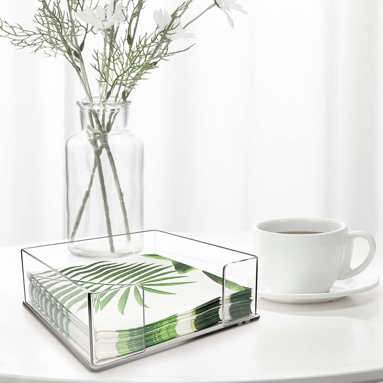 Acrylic Napkin Holder, Square Napkins Holder for Cocktail Table and Kitchen, Table Top Napkin Dispenser, Napkin Tray for for Bathroom, Kitchen and Dining, Parties, Weddings, Events (7x7'') - Image 7