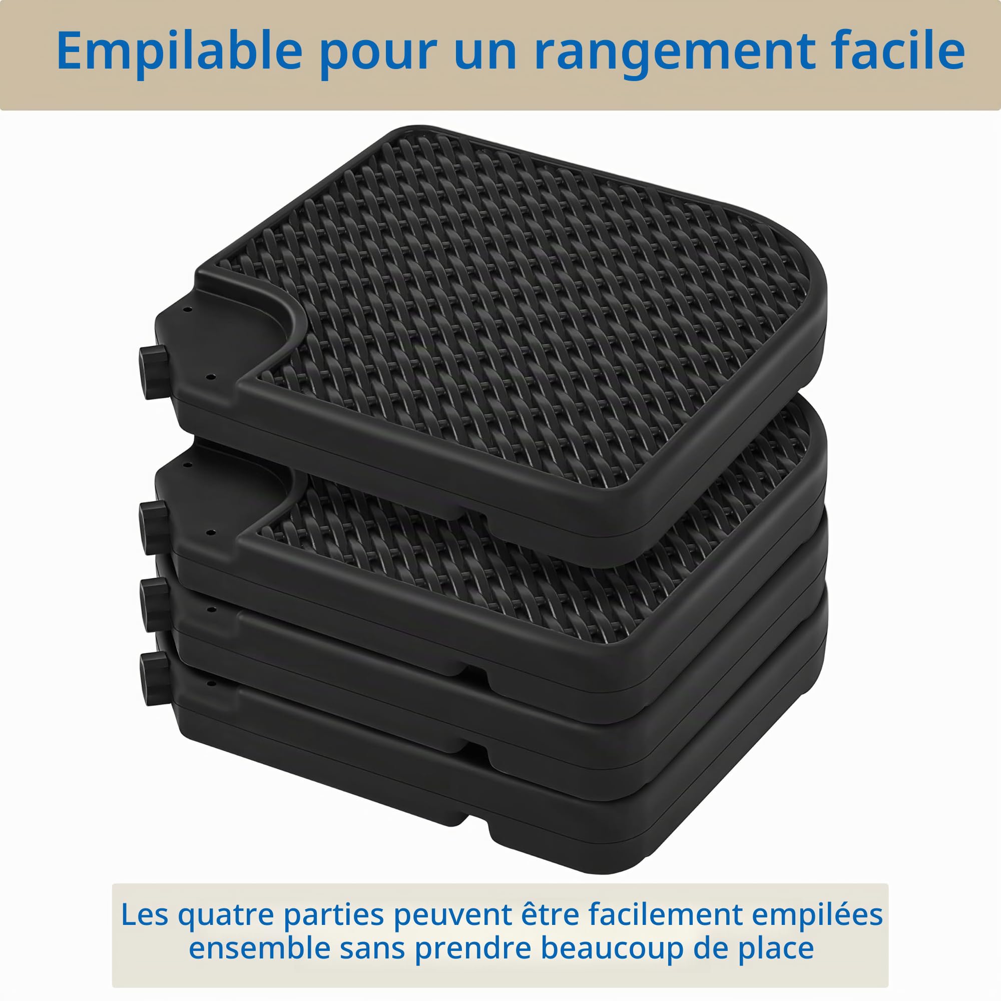 Abician Pied de Parasol Lot de 4 Dalles de Parasol Carrées Lestage Base de Parasol de Jardin avec Poignée Patio Jardin Terrasse Piscine Restaurant 105 cm × 105 cm × 7,5 cm Noir