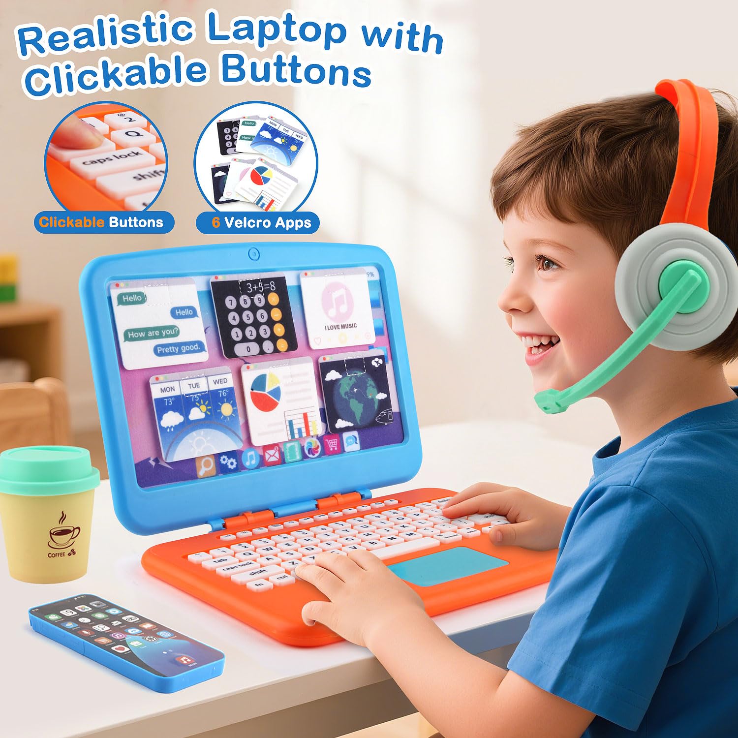Amazon.com: Pretend Play Home Office Set for Kids, Features Toy