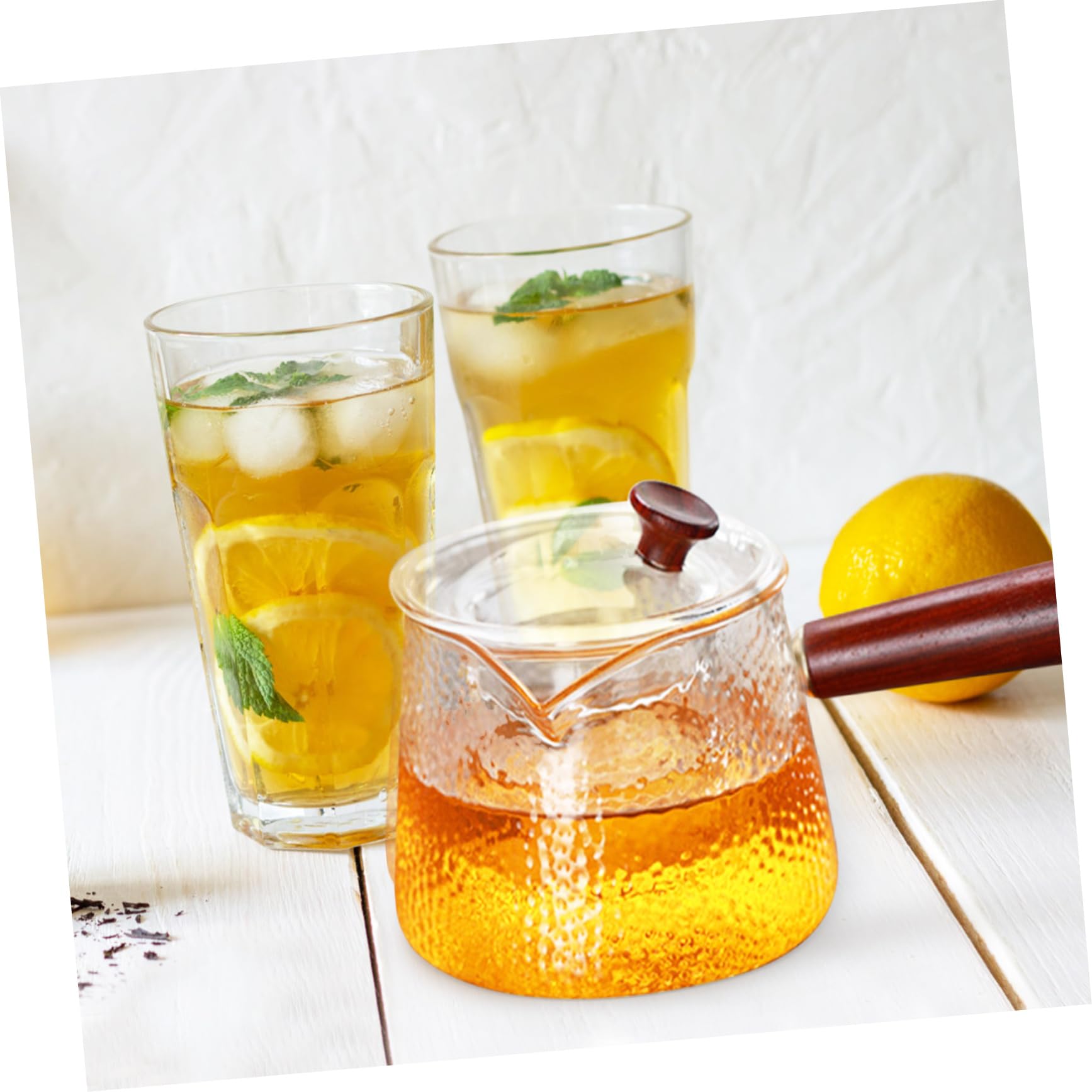 MAGICLULU Glas-teekanne mit Holzgriff Durchsichtige Teekanne aus Glas Teekessel mit Deckel Kleine Teekanne für Losen Tee Kanne zum Aufbrühen von Tee und Kaffee