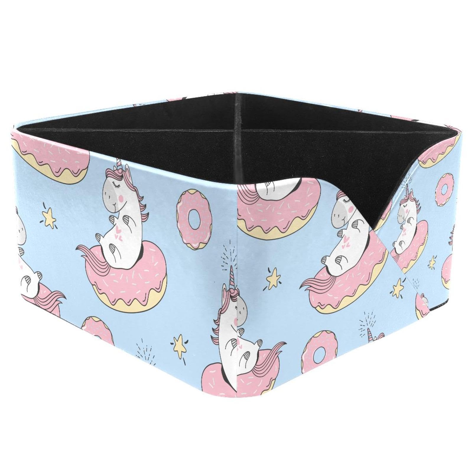 KengjuTesu Cute Cartoon Unicorn and Pink Donuts Pattern Desktop Organizer Pen Holder, Rectangular Pencil Cup for Office, Study and Makeup Stations