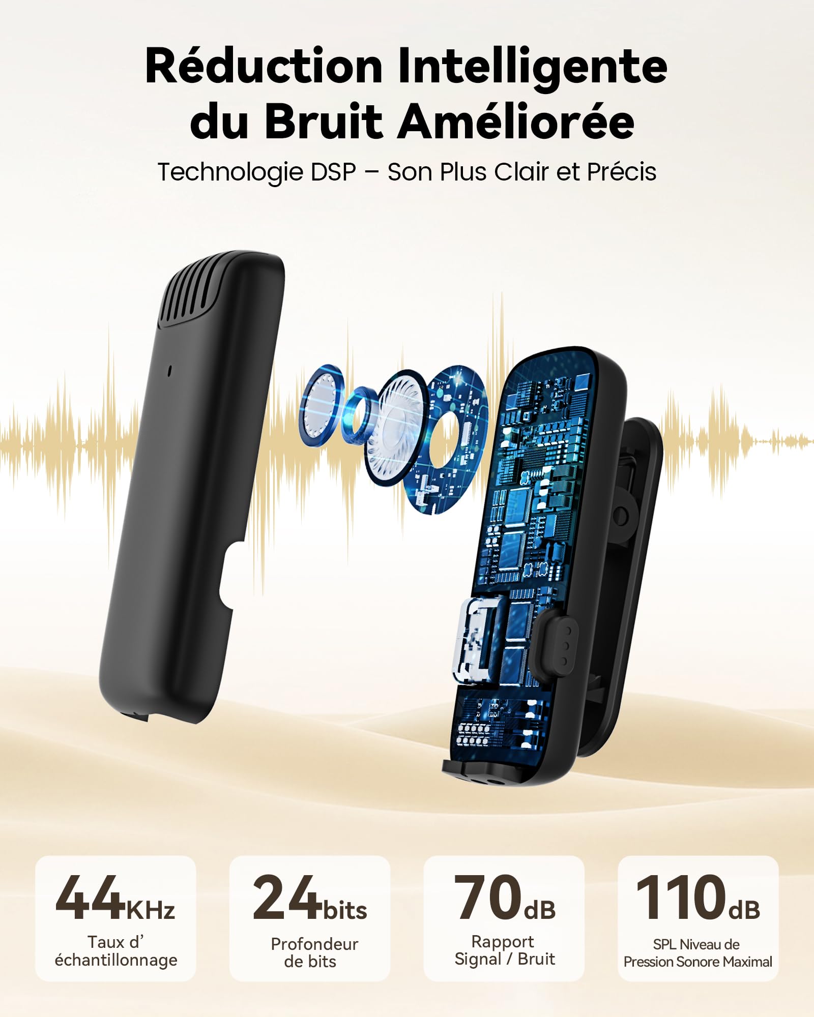 Micro Cravate Sans Fil avec Boîtier de Charge pour lPhone, lPad et Android , Mini Microphone Sans Fil avec Réduction de Bruit, 36H d’Autonomie, Idéal pour Vidéo, YouTube, Vlog et Live Streaming