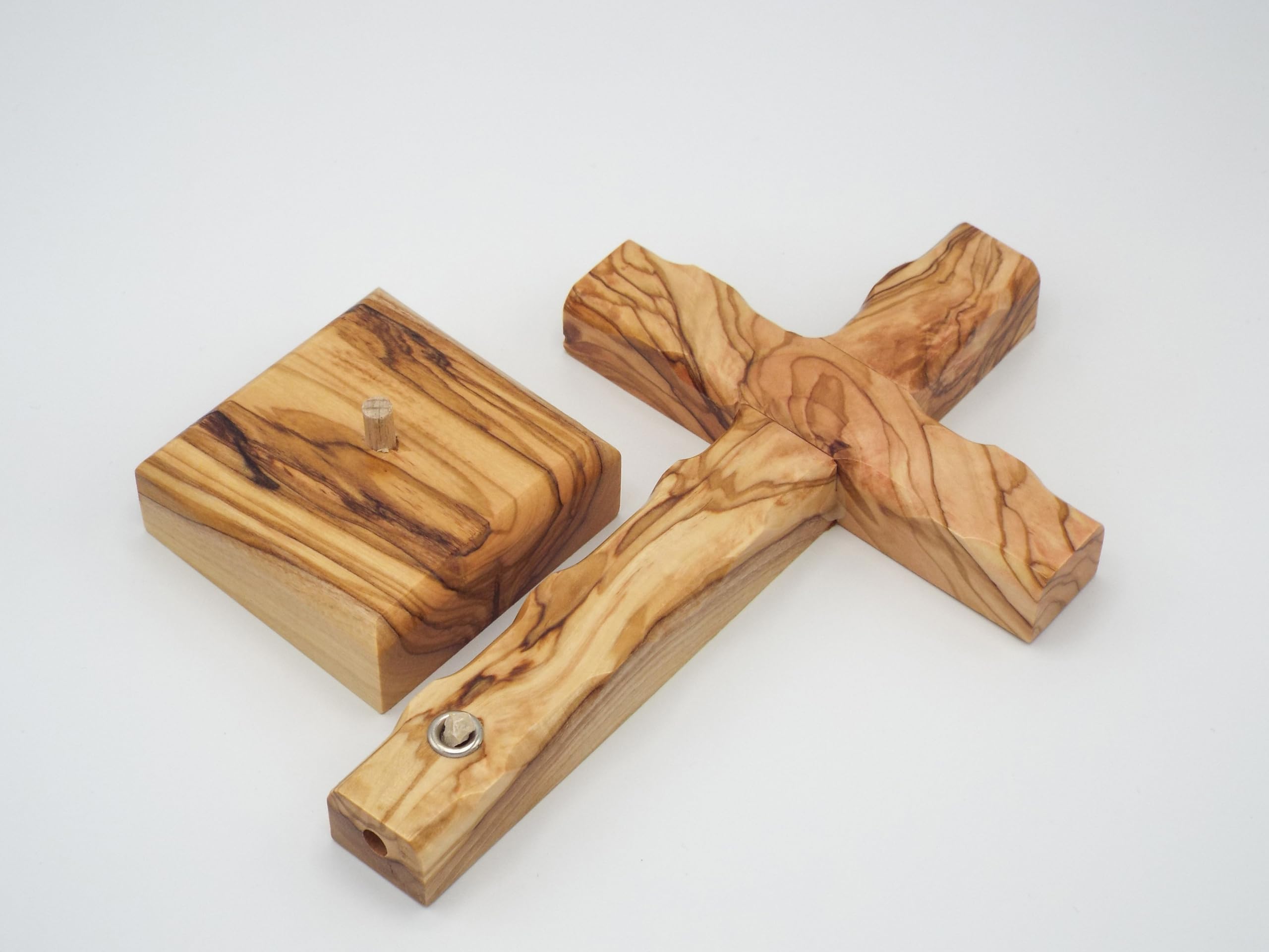 King David Market Croce da tavolo in legno di ulivo (20,3 cm), croce in legno tinta unita con pietra naturale decorativa di Gerusalemme, realizzata a mano in Terra Santa