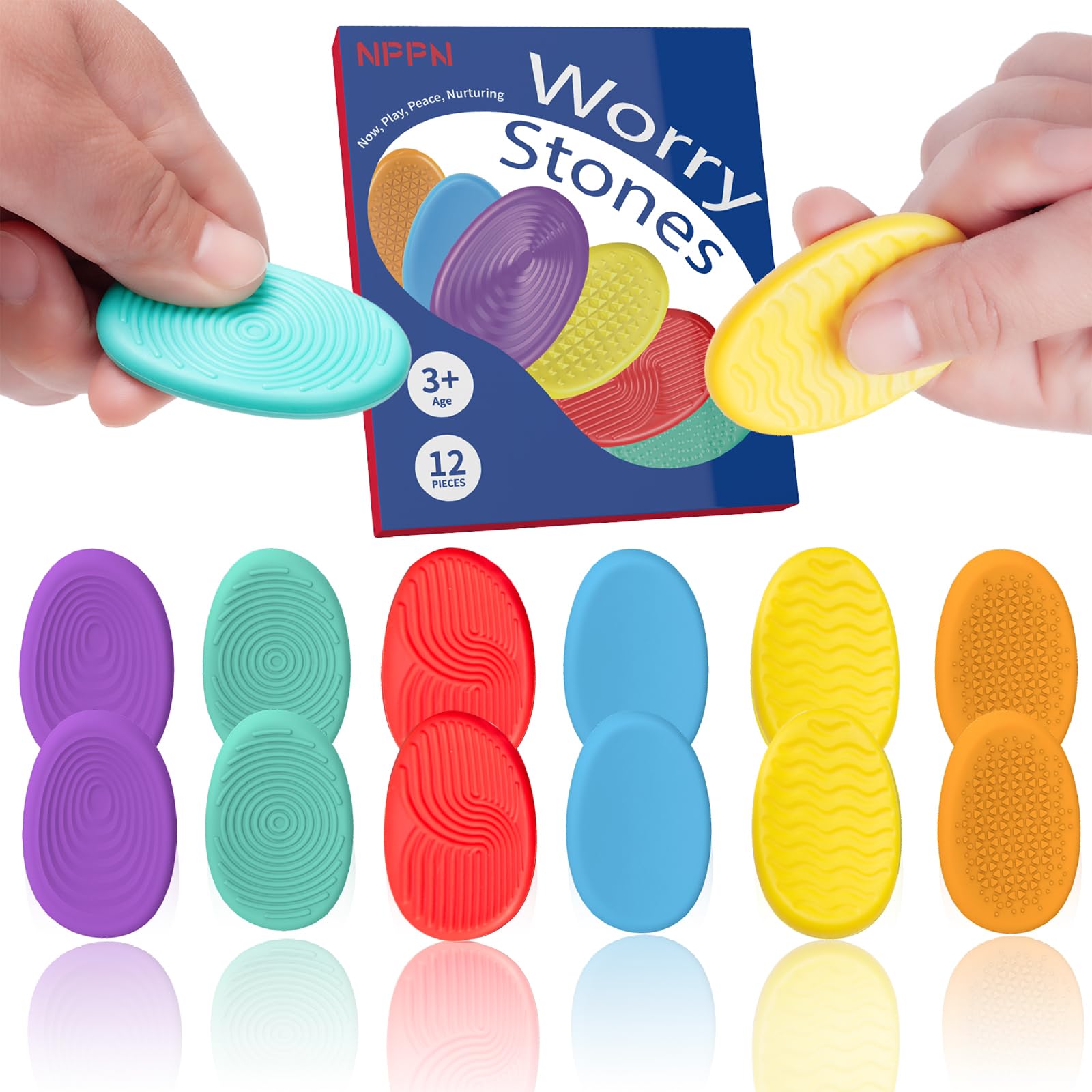 Sensory Fidget Toys for Kids Adults- 12PCS Hard Plastic Worry Stones sensory toys for Autism ADHDQuiet Textured Classroom Fidgets for Anxiety Relief, Non-Sticky Calming Gifts.