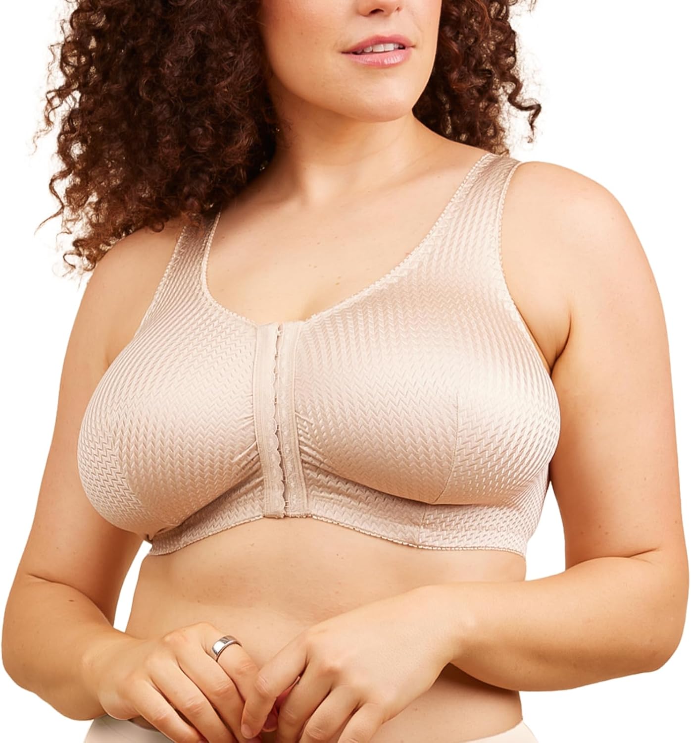 Leading Lady, Marlene, Front-Closure Bra for Women, Wireless, Full Coverage, Wide Straps, Breathable, Unlined, Silky, 36B-52G