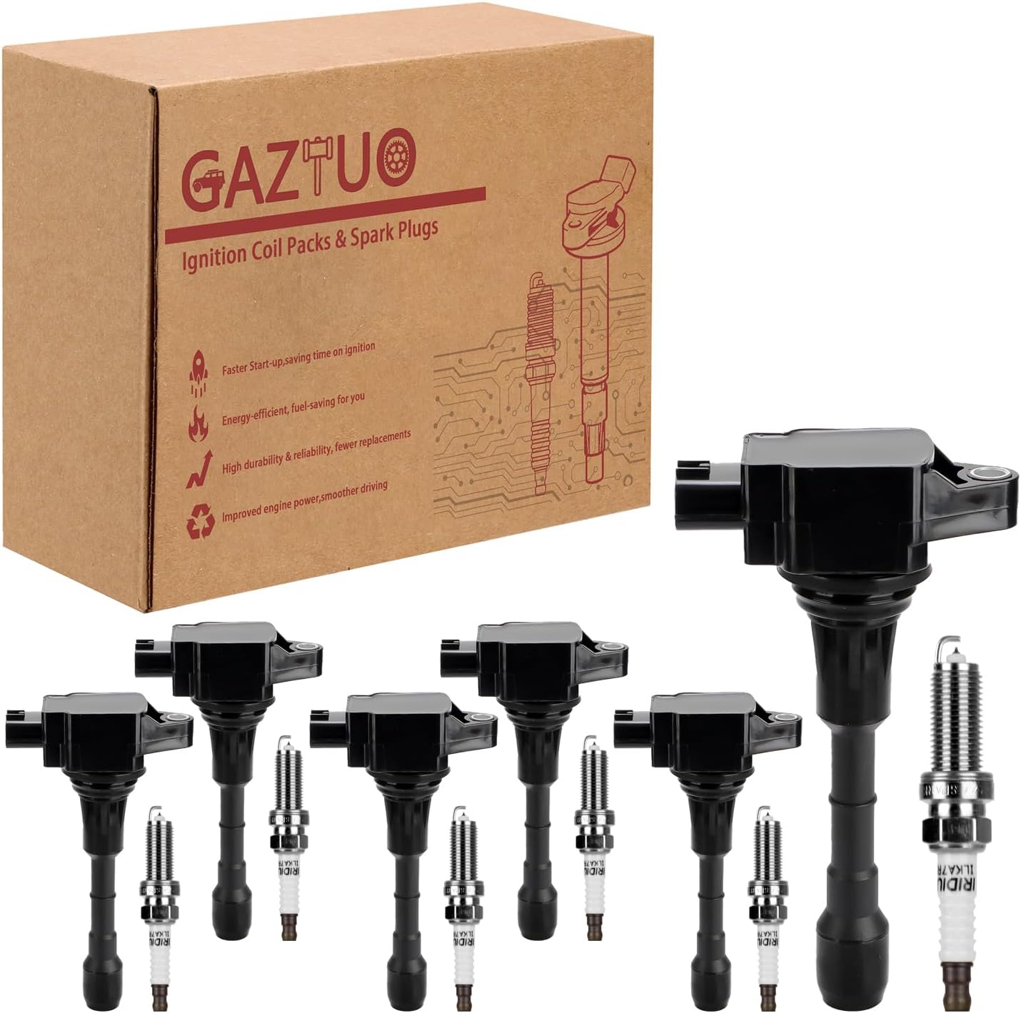 Ignition Coil Pack UF619 and Spark Plugs (Set of 4) Compatible with Toyota, Scion, Lexus, Corolla, Matrix Prius V Plug-In Vibe xD CT200h For # 9091902252 5C1771 E1096 2ZR-FE