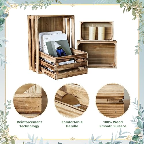 Miniatura 5 de UPPER DECOR Juego de 4 cajas de madera grandes decorativas con asas, cajas de madera rústicas de granja para exhibición, organizador de sala de