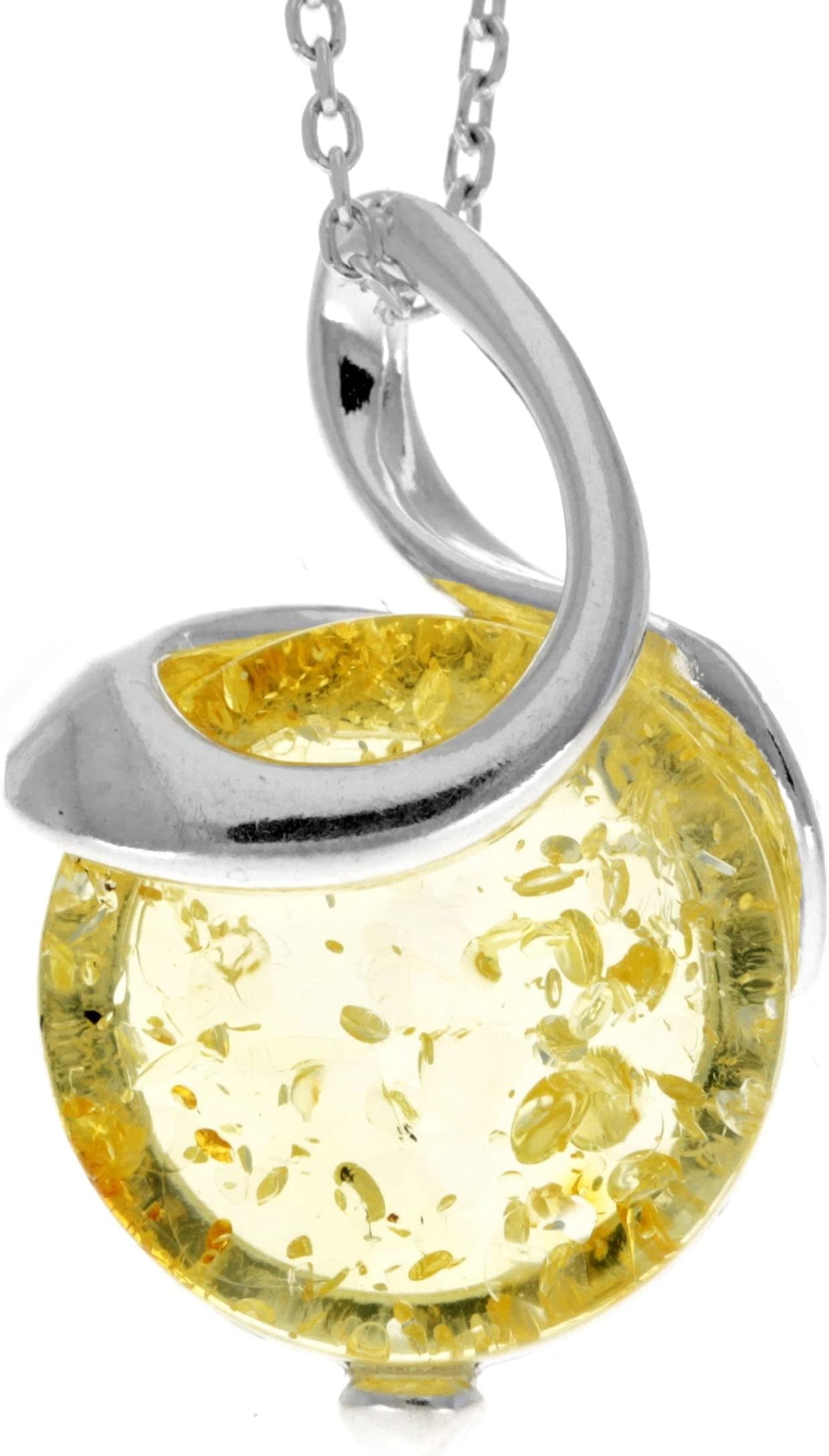 SilverAmber JewelleryUK - 925 Sterling Silver & Genuine Baltic Amber Modern Pendant - GL2043