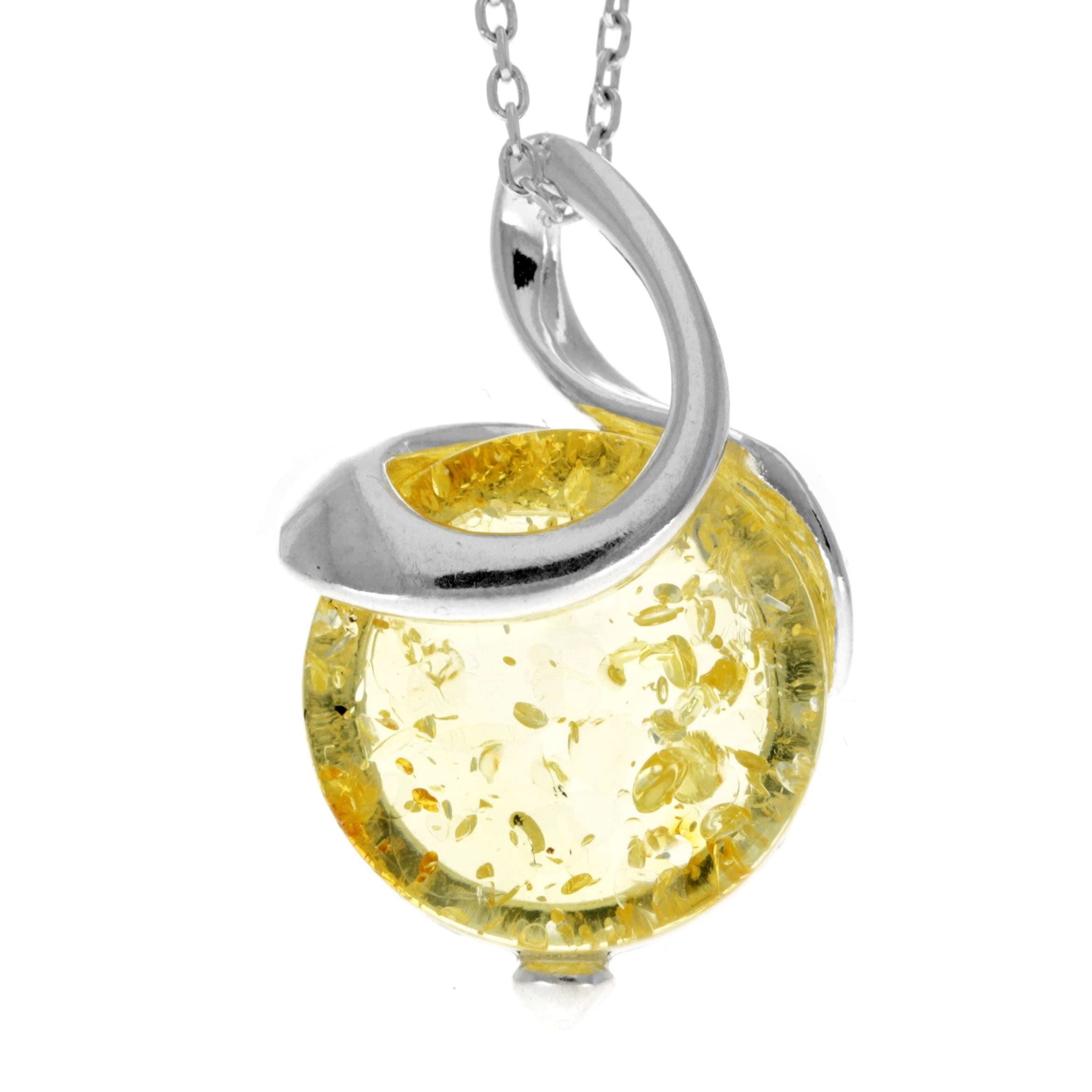 SilverAmber JewelleryUK - 925 Sterling Silver & Genuine Baltic Amber Modern Pendant - GL2043
