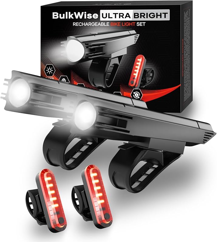 USB Rechargeable Bike Lights Powerful Bicycle Front Headlight and Back Taillight Set, Ease of Installation Bike Like Set for Night Riding Cycling Safely, 2 Set (Spare Accessories Included)