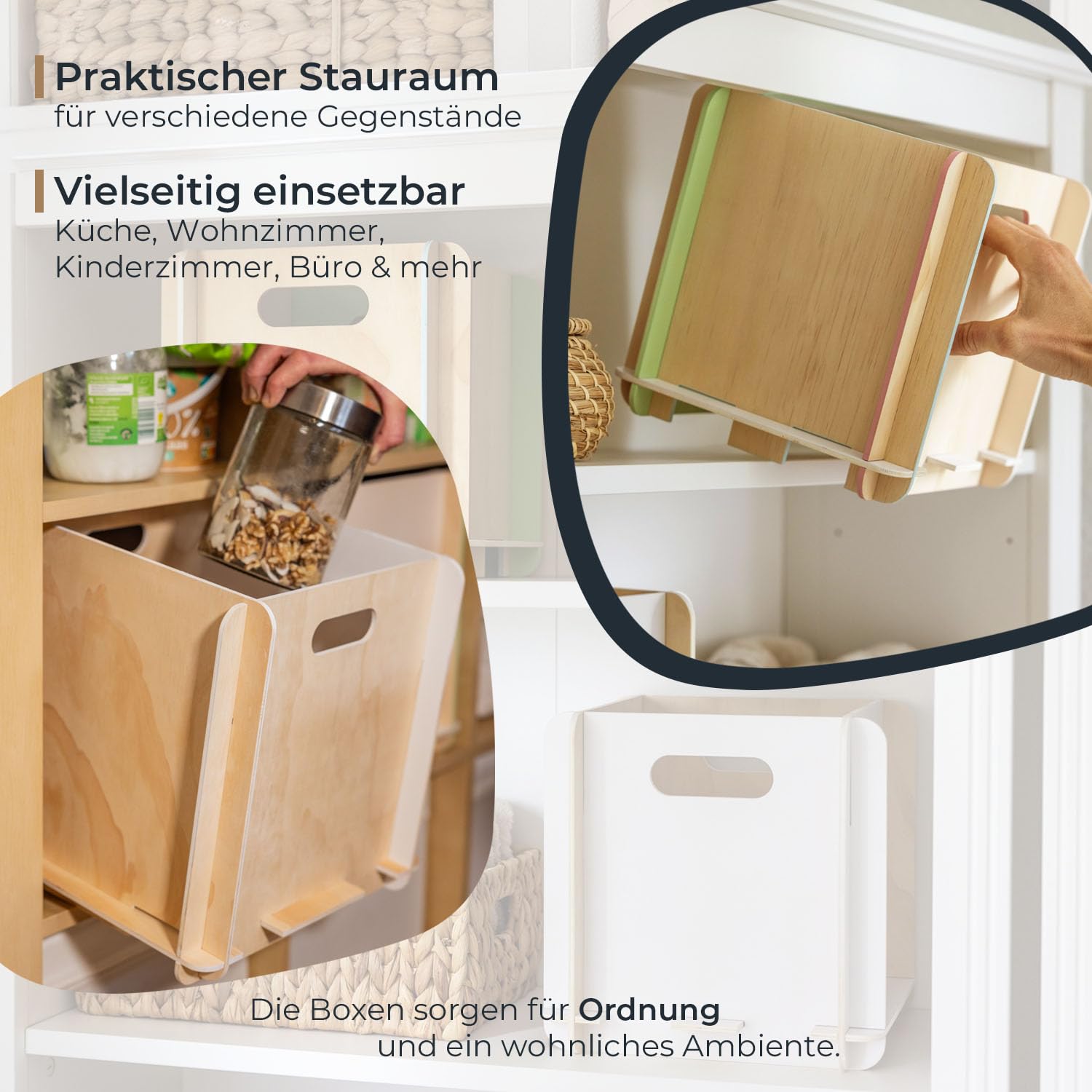 HMF Aufbewahrungsbox Aus Holz 25x25x25 Cm – Weiß, Zusammensteckbar Für Regale, Kinderzimmer & Ordnung