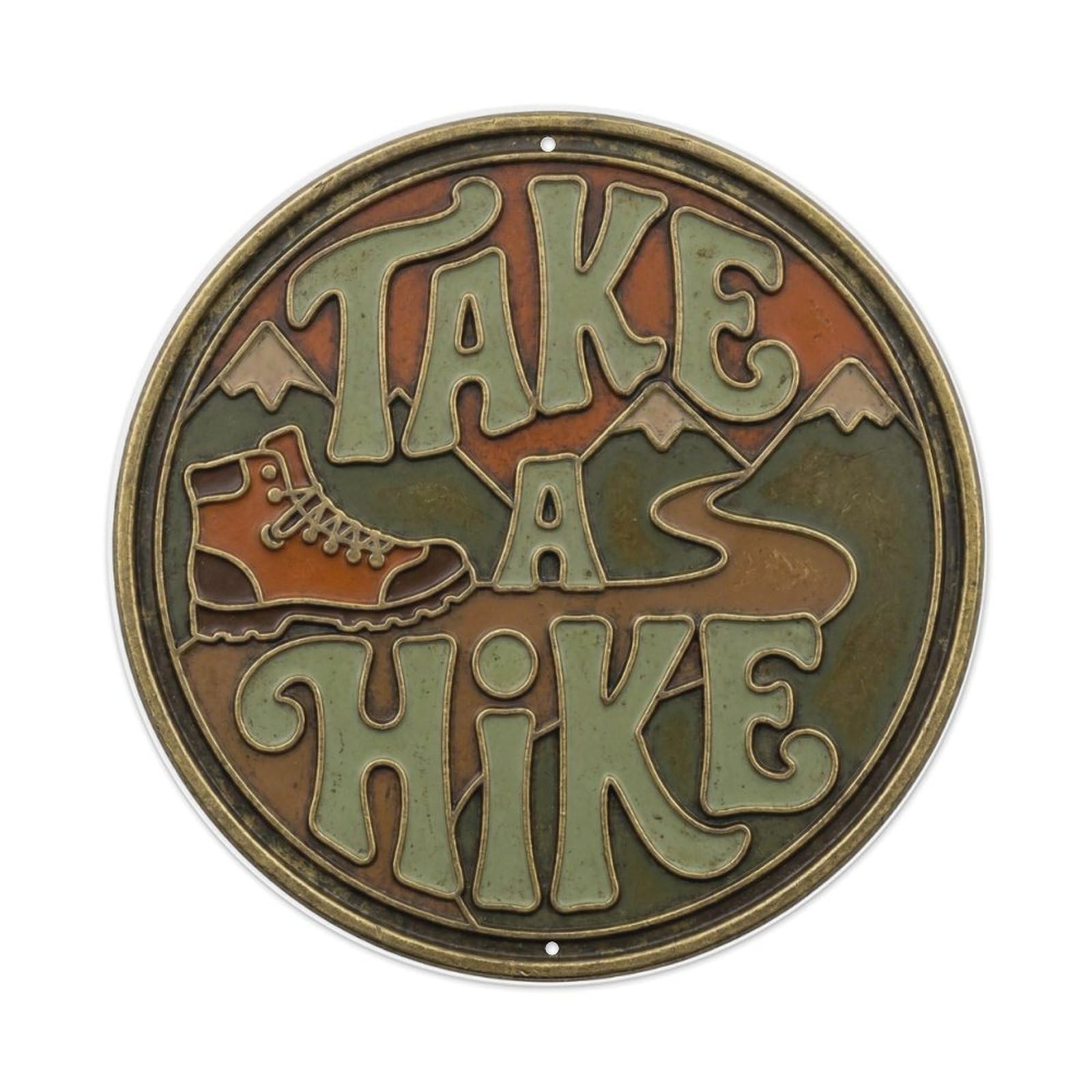 Take Hike Nostalgic Garage Display Retro Slogans Metal Tin Sign Plaque Wall Decor for Cafe, Club Bar, Office, Home Garden Round Metal Poster 8x8Inch
