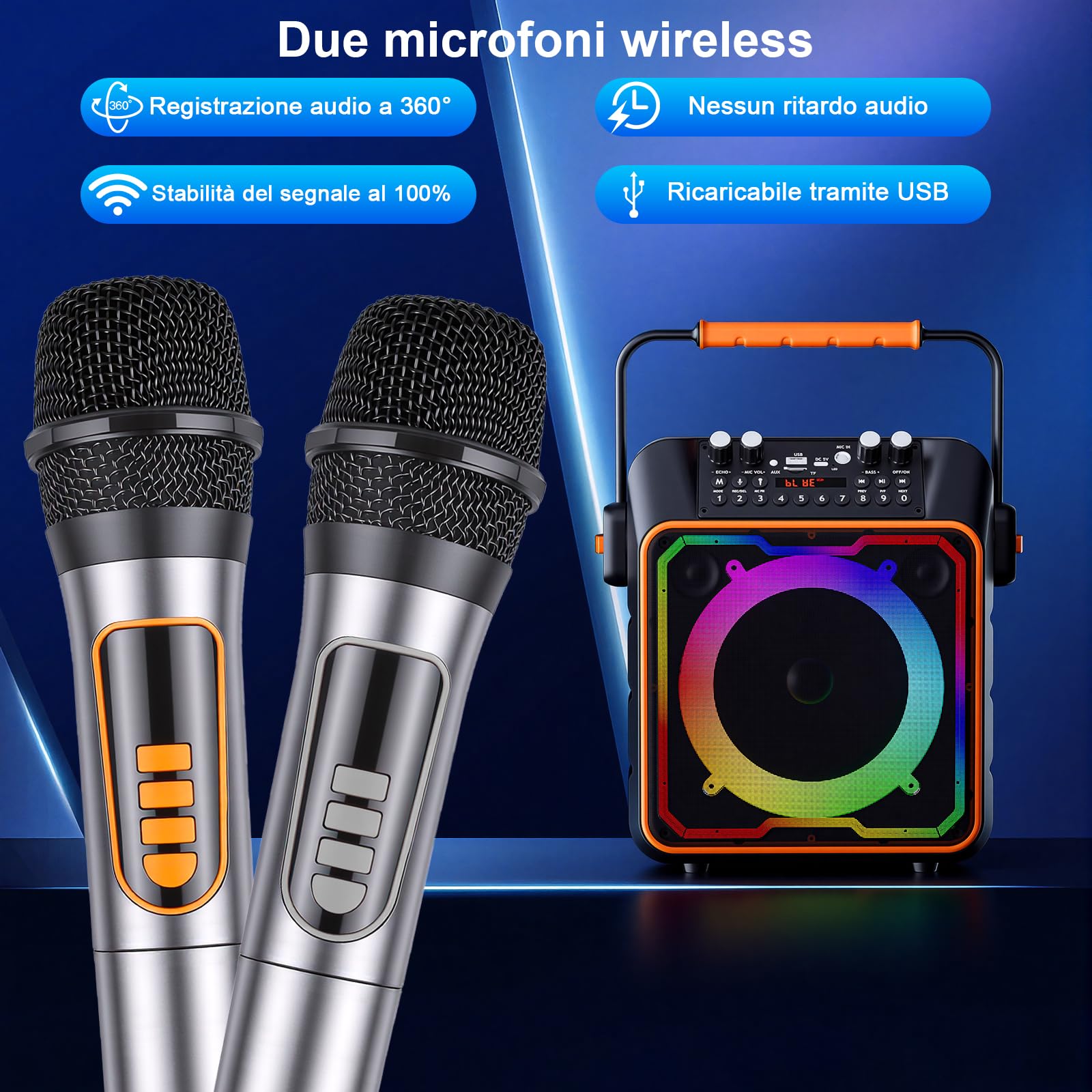 Karaoke con Microfono per Adulti e Bambini Cassa Karaoke Bluetooth Altoparlante Portatile Supporto Bluetooth/USB/TF/AUX/FM/TWS