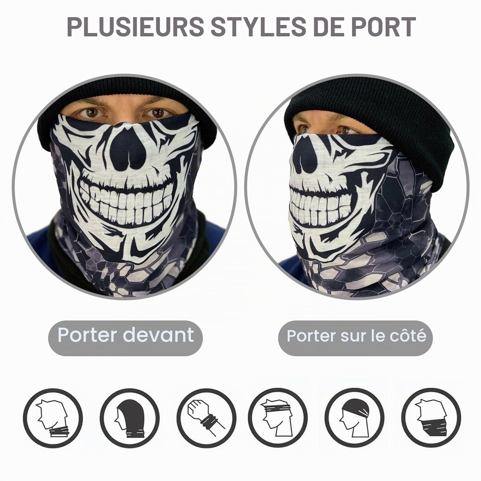 Lot de 12 cache-cou multi-usages en forme de tête de mort - Masque de moto - Protection UV - Unisexe - Convient pour Halloween, carnaval, fêtes et activités de plein air