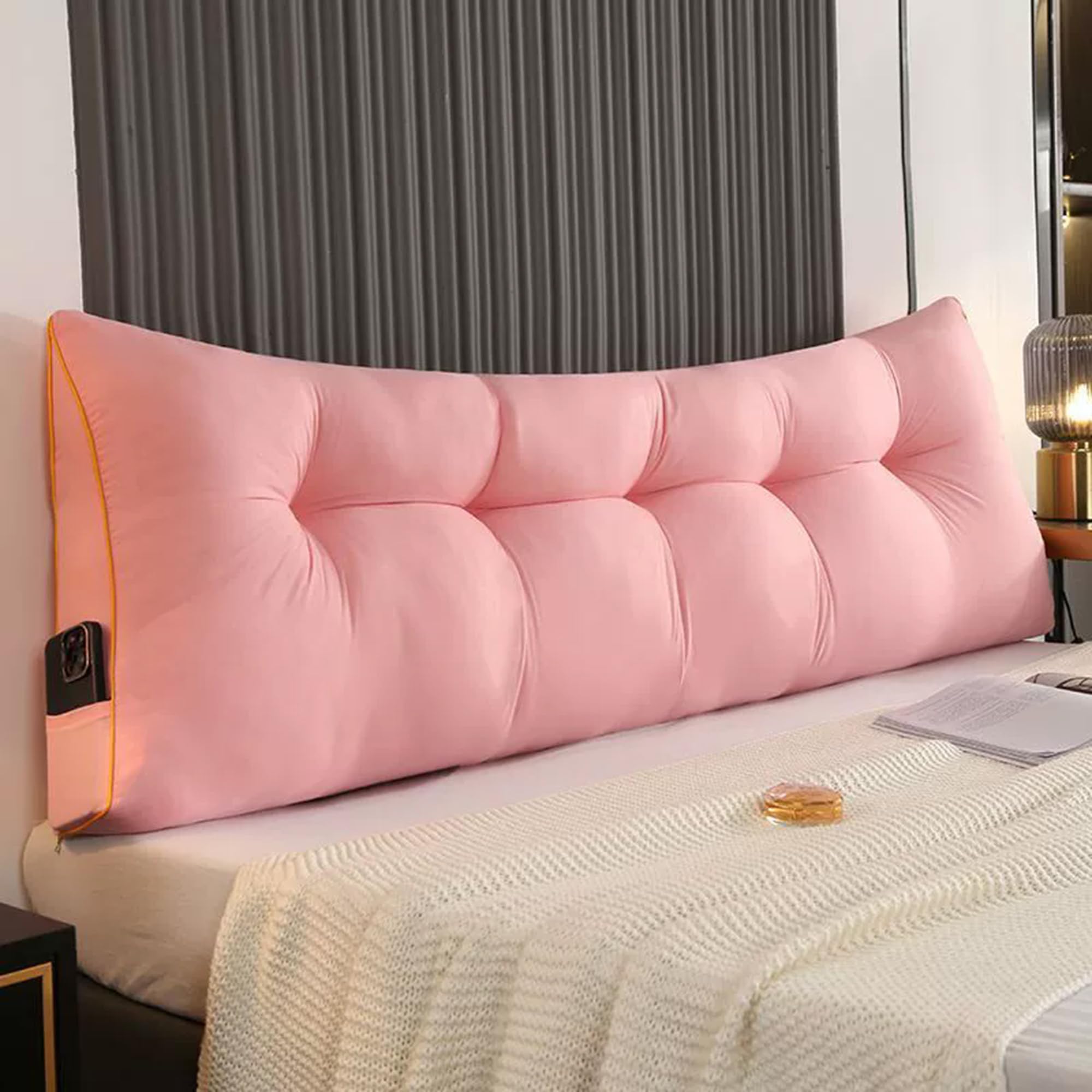 Hruile Triangular Headboard Reading Cushion, Ergonomic Backrest Support Cushion for Bed & Sofa, Bed Backrest Positioning Support Pillow, Lumbar Back Rest Bolster (150x50x15cm,Dark Pink)