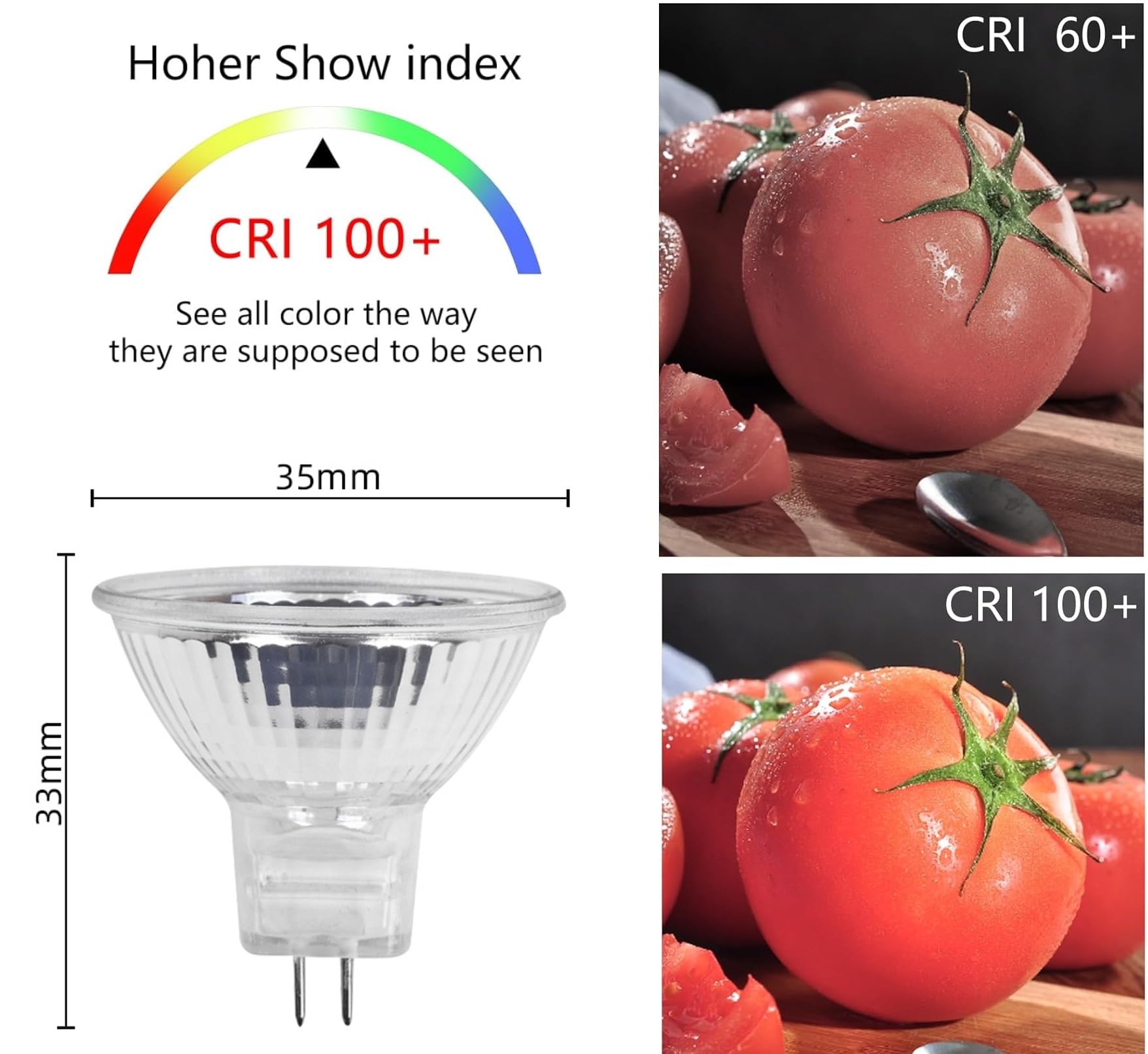 MR11 Halogenlampe,2700K Warmweiß,hoher Farbwiedergabeindex(CRI)95+ für naturgetreue Farbwiedergabe,dimmbar und flimmerfrei,für Kunstausstellungen, Schränke und Akzentbeleuchtung (10 Stück/6V 20W)