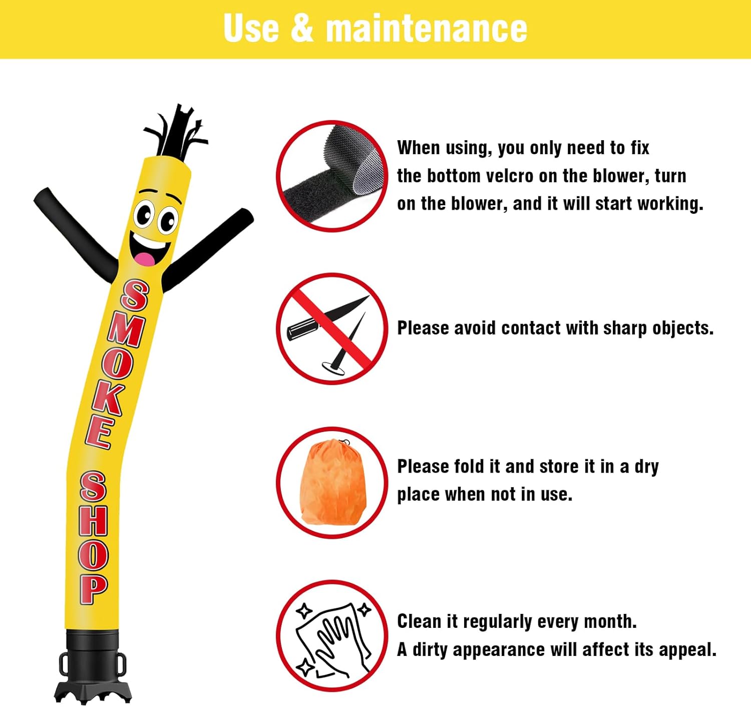6FT Tall Smoke Shop Inflatable Tube Man (9''Diameter) Wacky Wavy Dancing Guy for Outdoor Decoration Advertising Business Promotion (Blower Not Included)